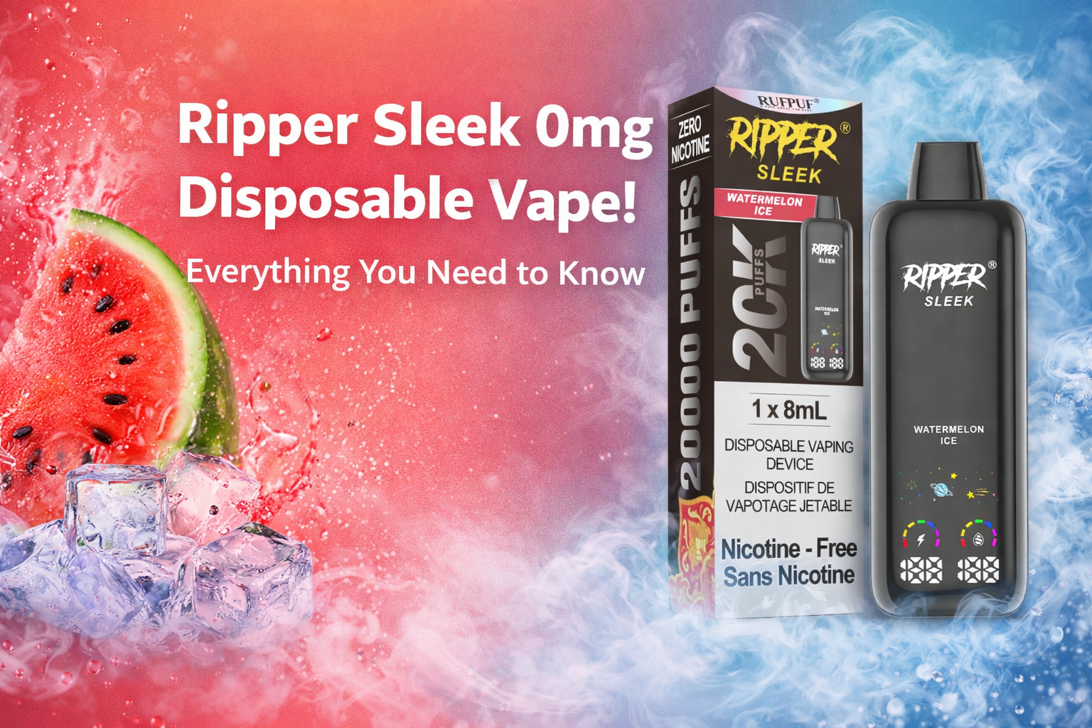 Nicotine-free Ripper SLEEK 0mg vape with dual mesh coil