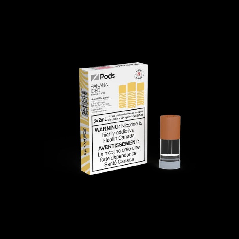 Z Pods Banana flavour pod with 20mg nicotine, delivering smooth intense throat hit, pre-filled pod ideal for vaping enthusiasts in Ontario and Quebec