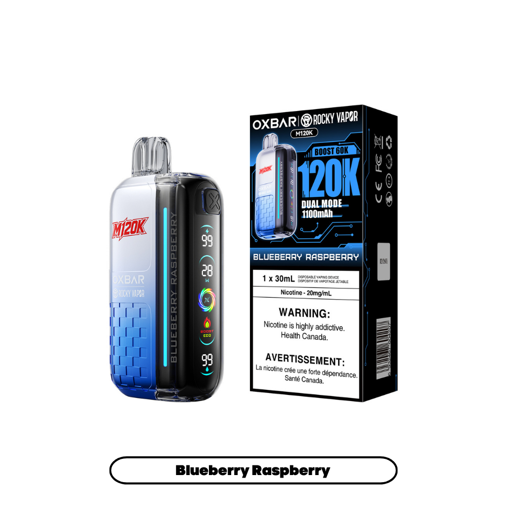 Rocky Vapor Oxbar M120K Disposable Vape in Blueberry Raspberry flavour | Supa Vapes Canada