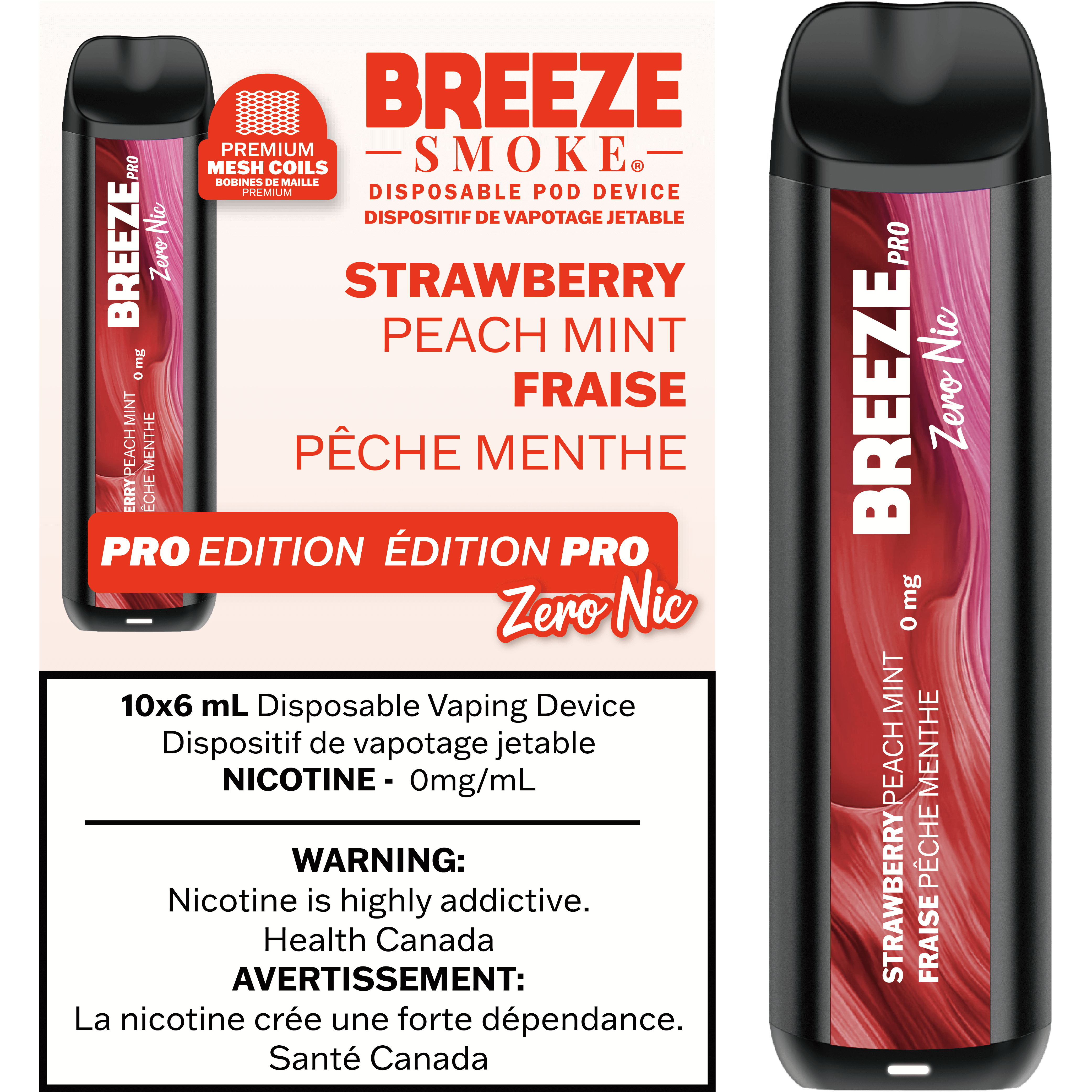 Breeze PRO 0MG - nicotine-free disposable vape with smooth flavour, available in Hawkesbury, Ottawa, and across Ontario.
