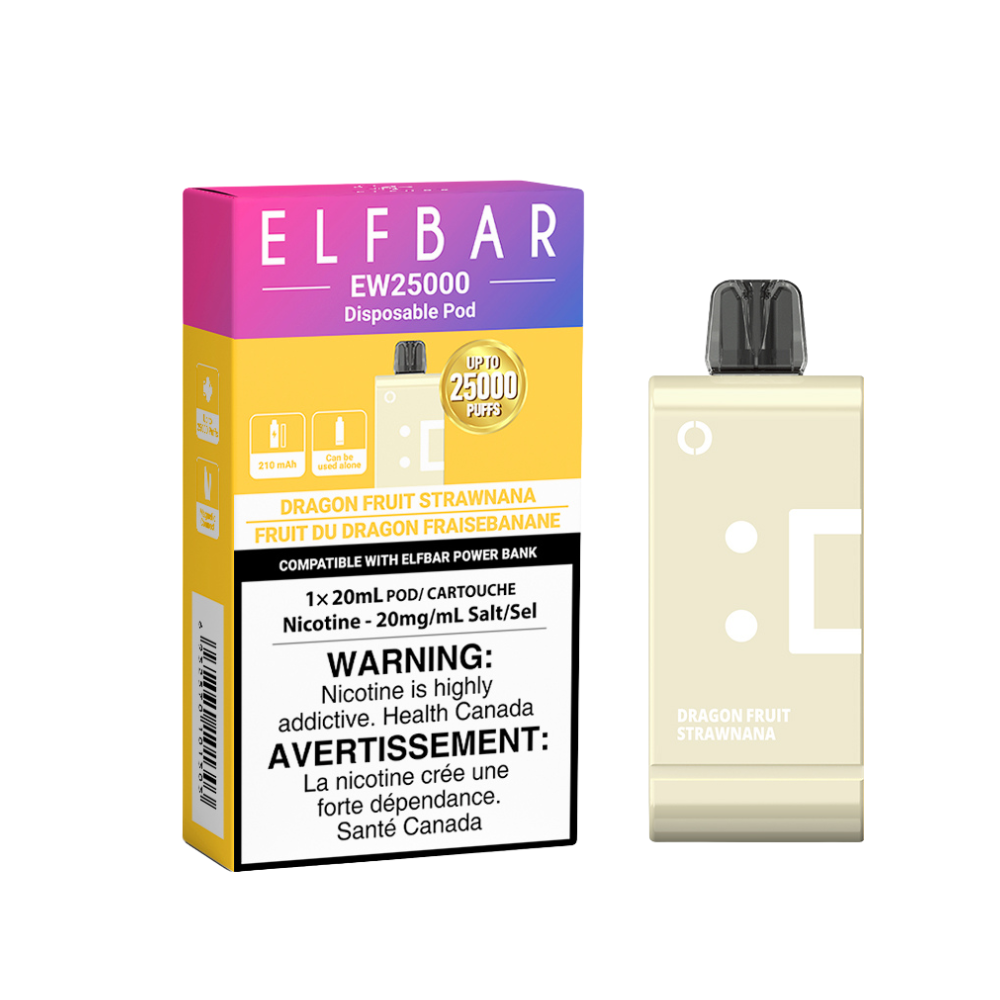 Elf Bar EW25K LED Power Bank, Cherry Strazz flavour featuring a dynamic blend of tart cherry and luscious strawberry, portable vape device ideal for Ontario and Quebec vapers.