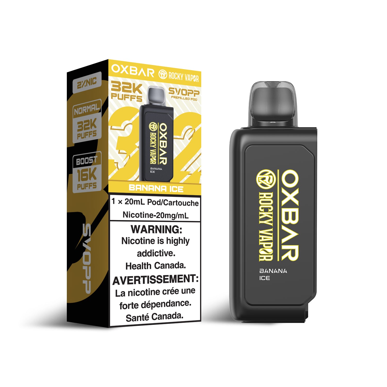 SVOPP Rocky Vapor OXBAR 32K, Watermelon Ice flavour, 20mL e-liquid, long-lasting customizable vaping experience, ideal for Ontario and Quebec customers.