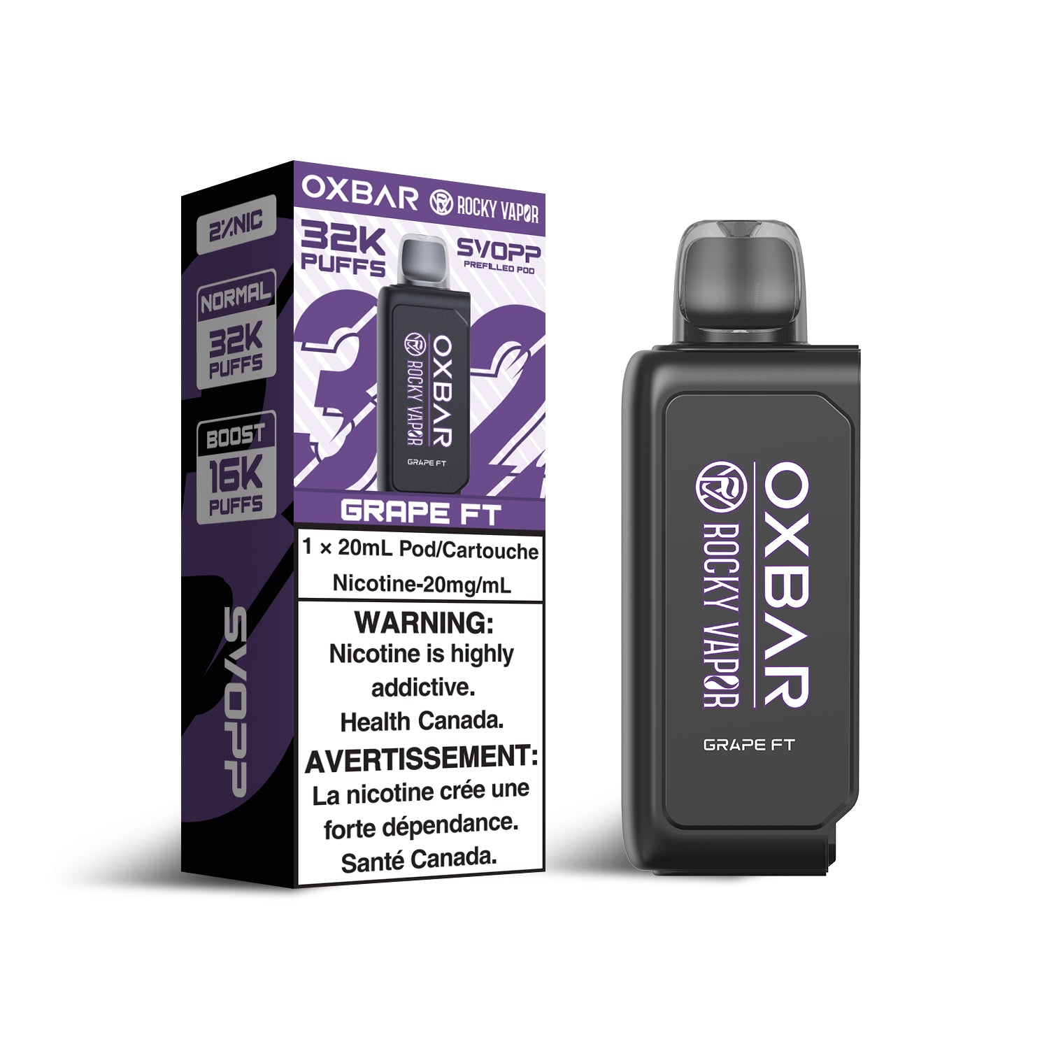 SVOPP Rocky Vapor OXBAR 32K, Peach Watermelon flavour, smooth and refreshing vaping experience, durable disposable vape device, ideal for vapers in Ontario and Quebec.