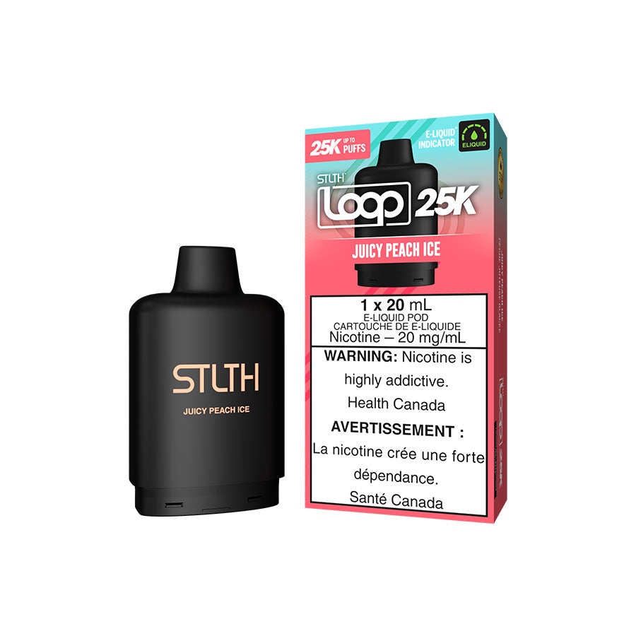 STLTH Loop 25K, Golden Ticket flavour, massive 25,000 puff capacity, rechargeable design, rich flavor, ideal for vapers in Ontario and Quebec.
