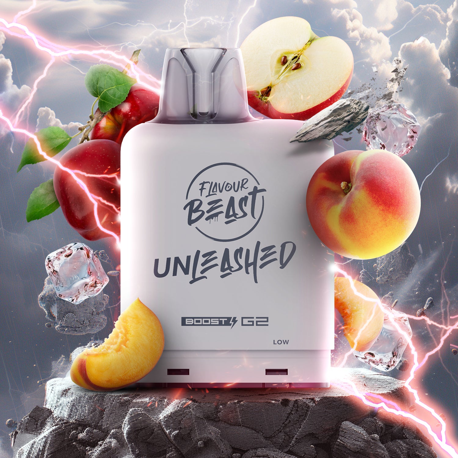 Flavour Beast Level X Unleashed Boost G2 Pod 25K, Epic Lychee flavour pod with 2X boosted flavour and Boost Mode, designed for enhanced vaping experience in Ontario and Quebec.