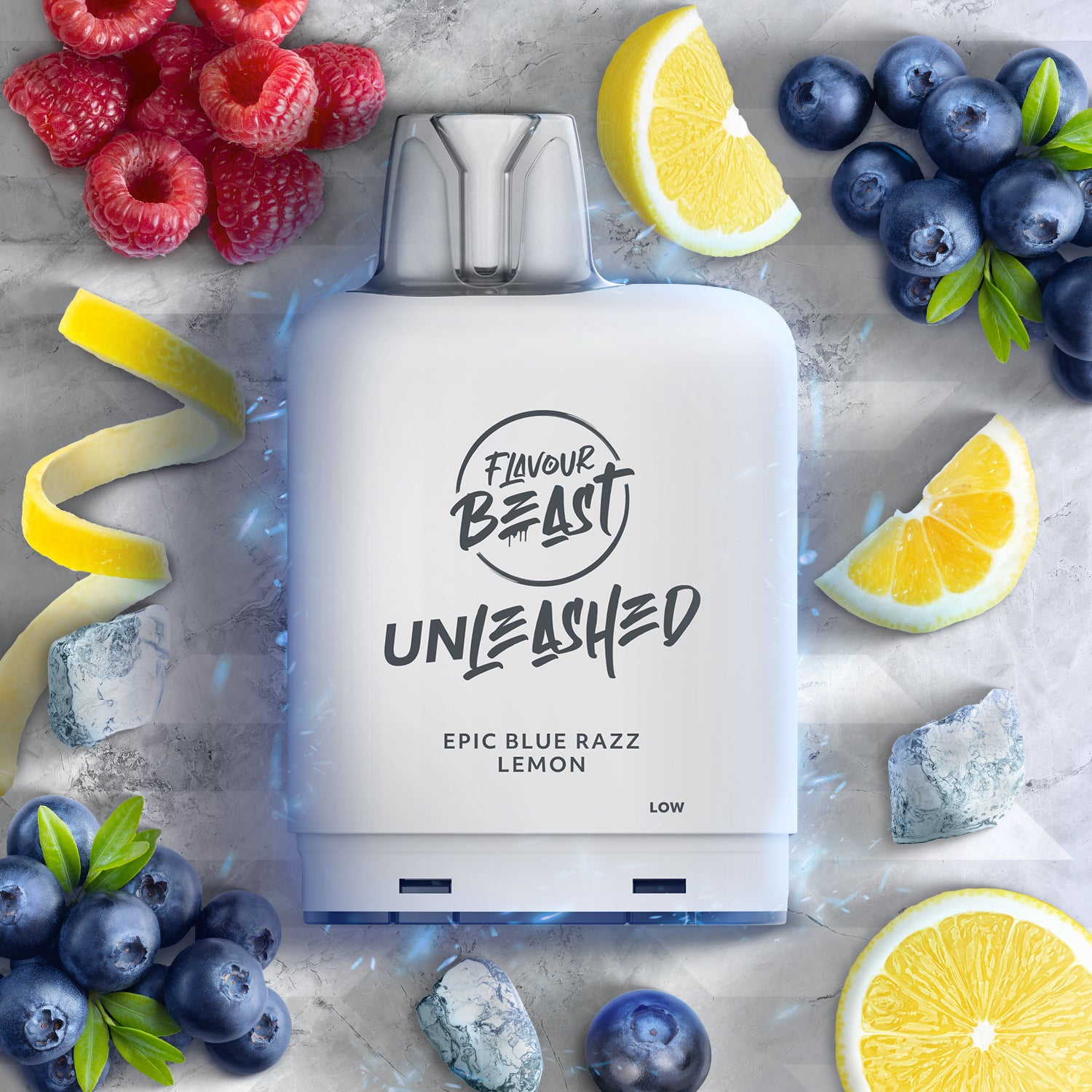 Flavour Beast Level X Unleashed Boost G2 Pod 25K, Epic Berry Lightning flavour pod, boosted 23 watt performance, 25,000 puffs, designed for enhanced flavour and power, ideal for Ontario and Quebec vapers.