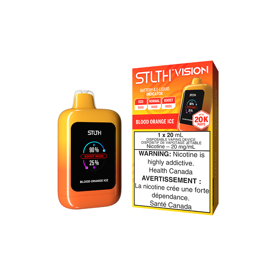 STLTH Vision 20K, Blood Orange Ice flavour, smooth nicotine satisfaction, convenient and flavourful vaping device, designed for Ontario and Quebec vapers.