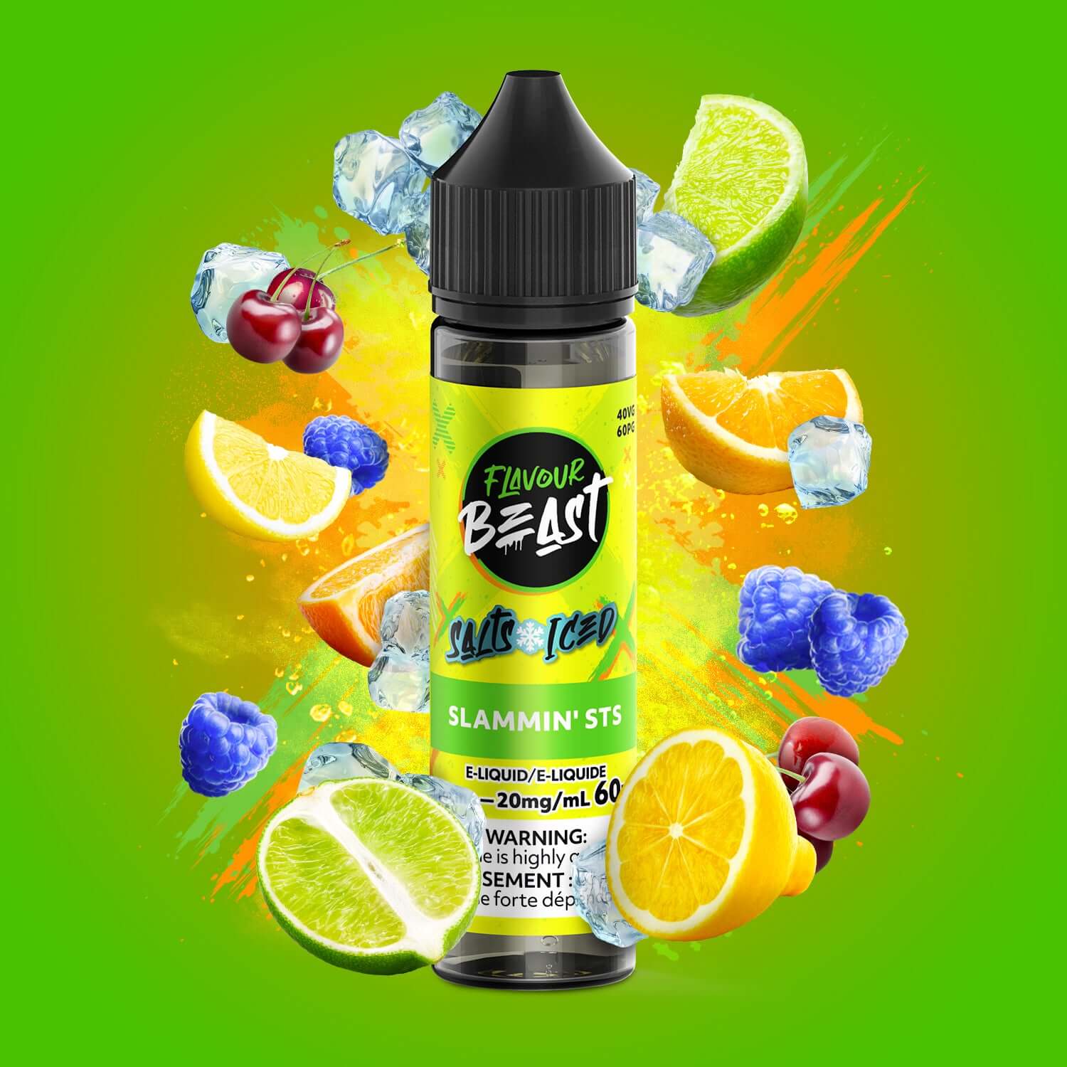 Flavour Beast E-Liquid Salt Iced 60mL, Bangin' Blood Orange flavour with 20mg/mL nicotine salt, smooth and bold vaping experience, specially formulated for Ontario and Quebec customers.