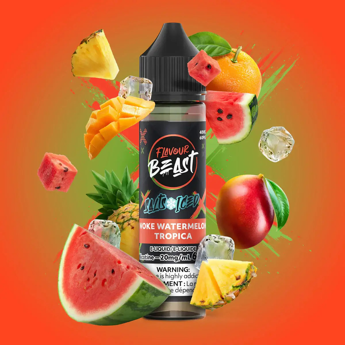 Flavour Beast E-Liquid - Salt Iced 60mL, Super Sour Apple flavour, 20mg/mL nicotine, bold icy vaping experience, designed for Ontario and Quebec customers.