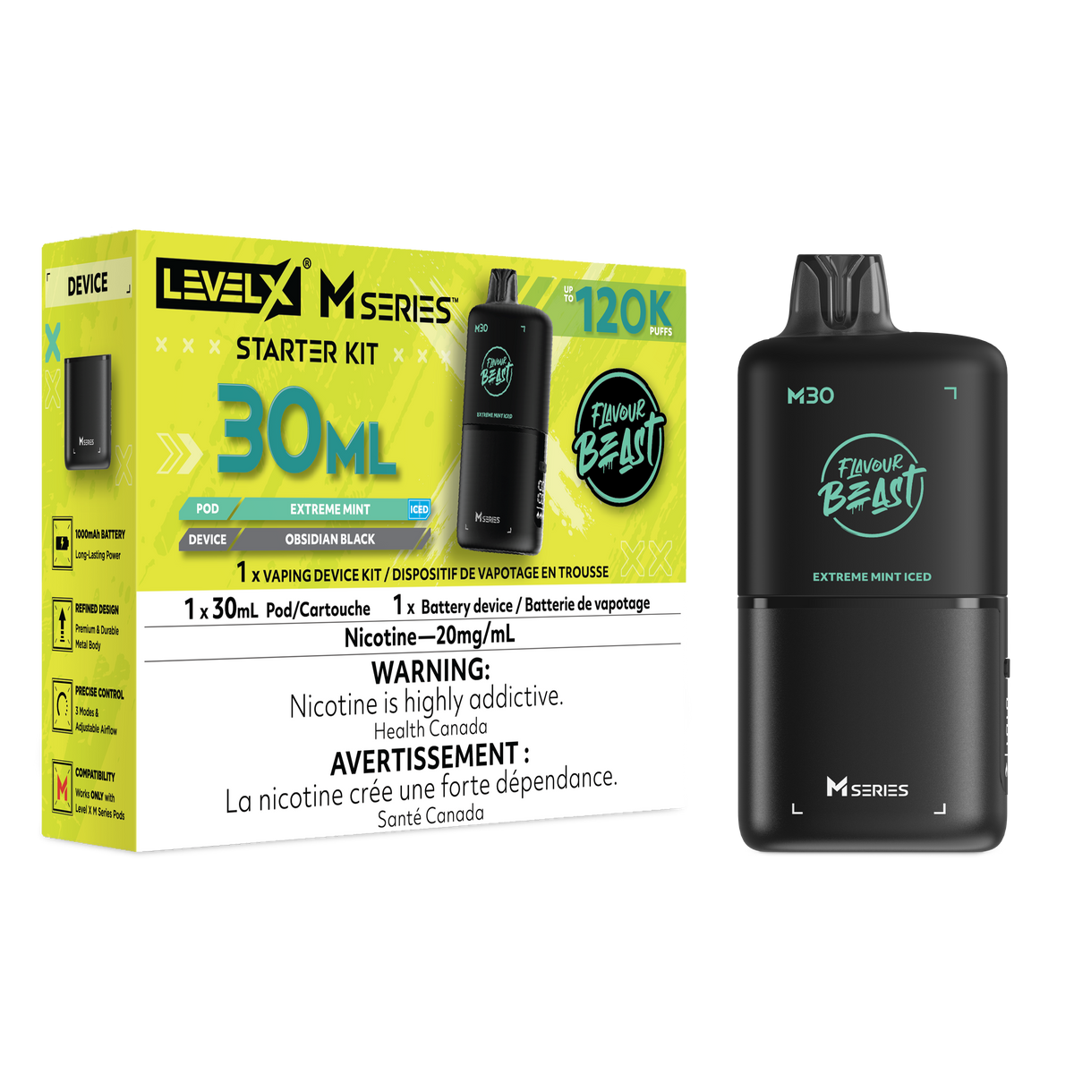 Flavour Beast Level X M Series Starter Kit 30mL Extreme Mint - Supa Vapes