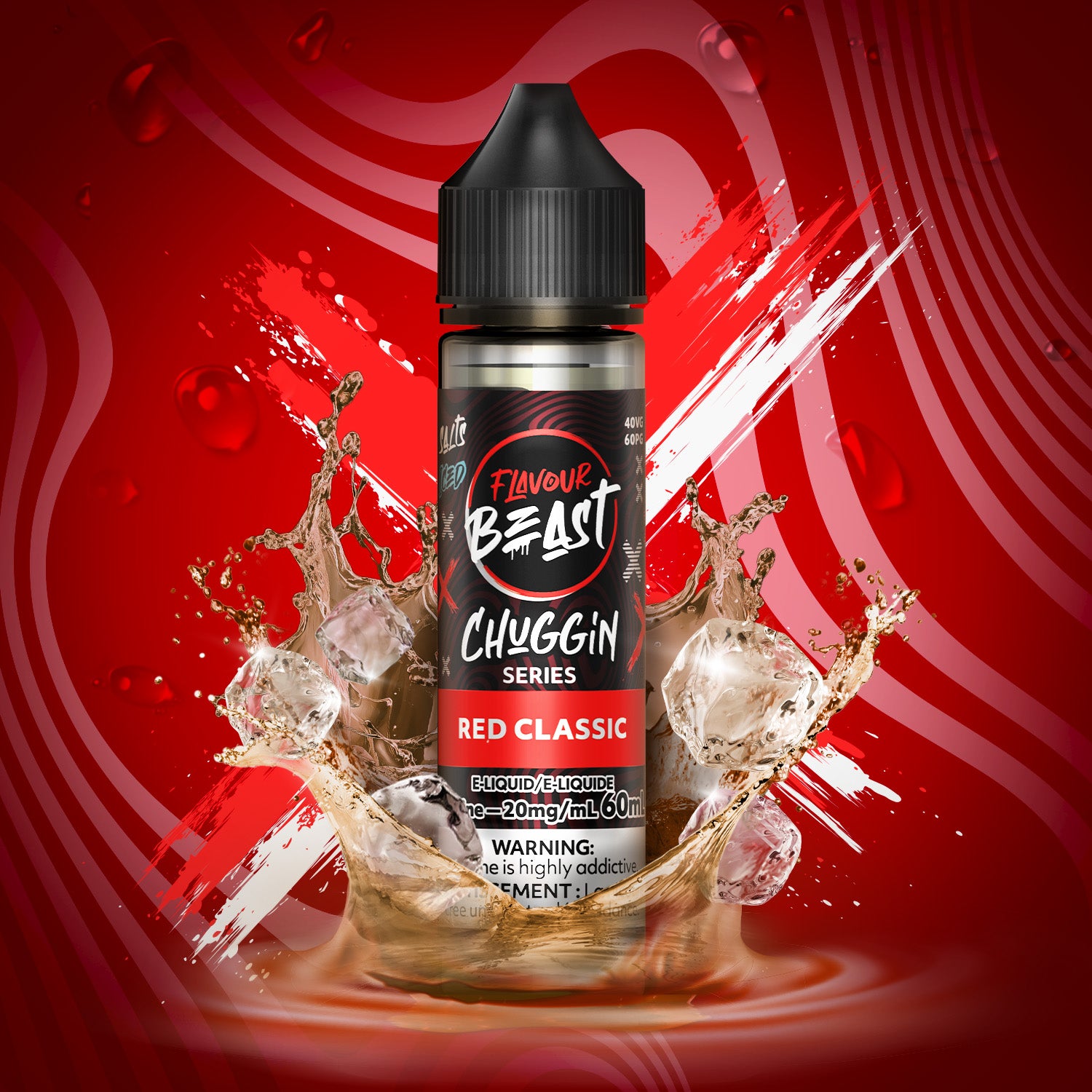Flavour Beast Chuggin' Red Classic vape juice bottle with a red background