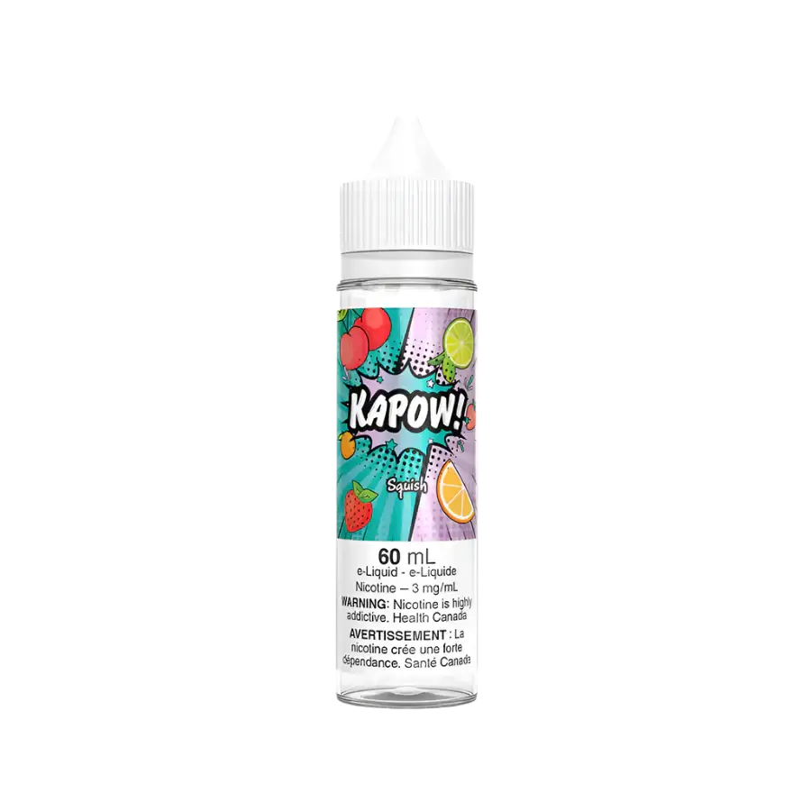KAPOW! PIXI flavour e-liquid with 3mg nicotine, sweet candy-inspired vape juice, smooth and flavorful, ideal for Ontario and Quebec vapers.