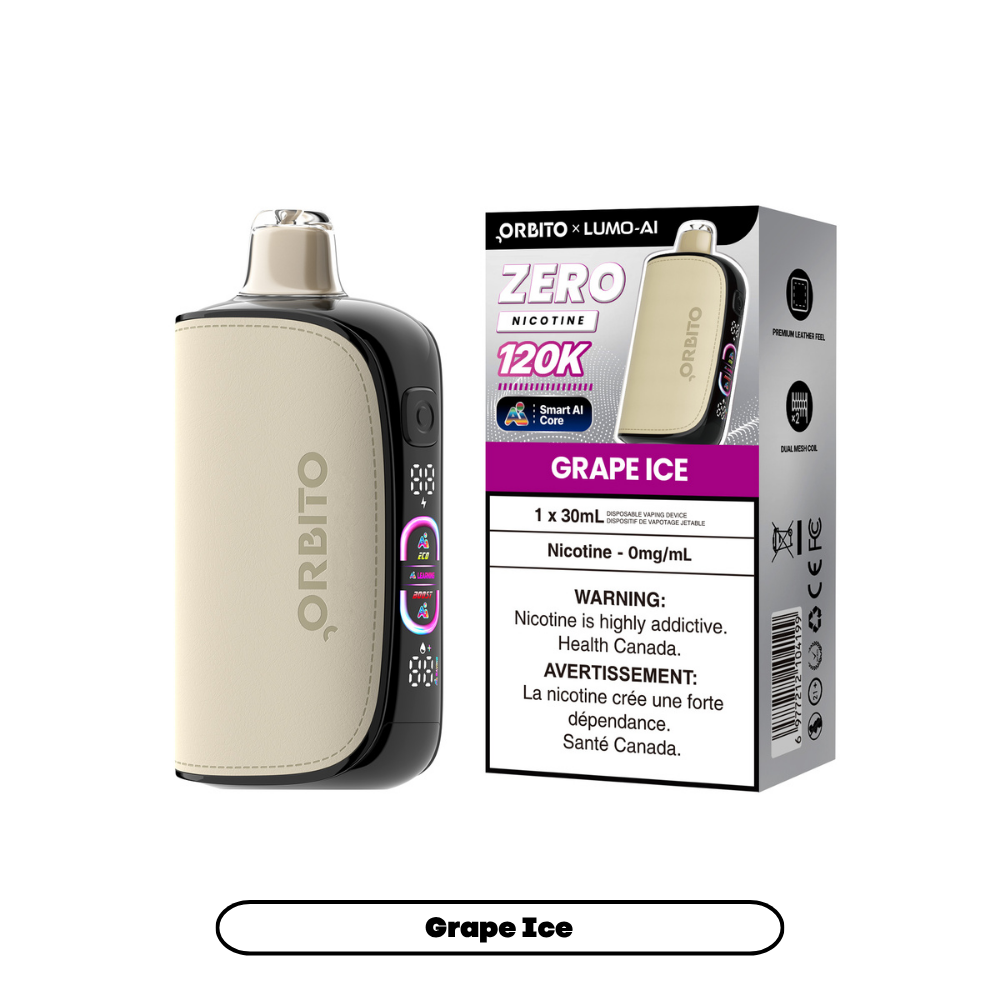 Orbito Lumo AI 120K Disposable Vape (0mg) in Grape Ice flavour | Supa Vapes Canada