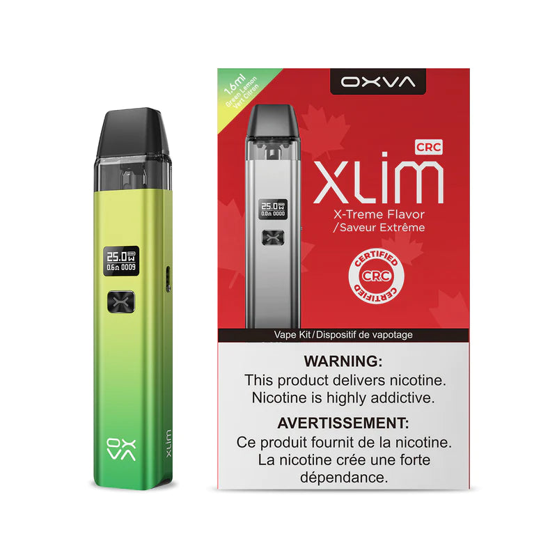 OXVA Xlim vape device, Shiny Silver Black color, durable design with 900mAh battery and adjustable wattage, ideal for Ontario and Quebec vapers