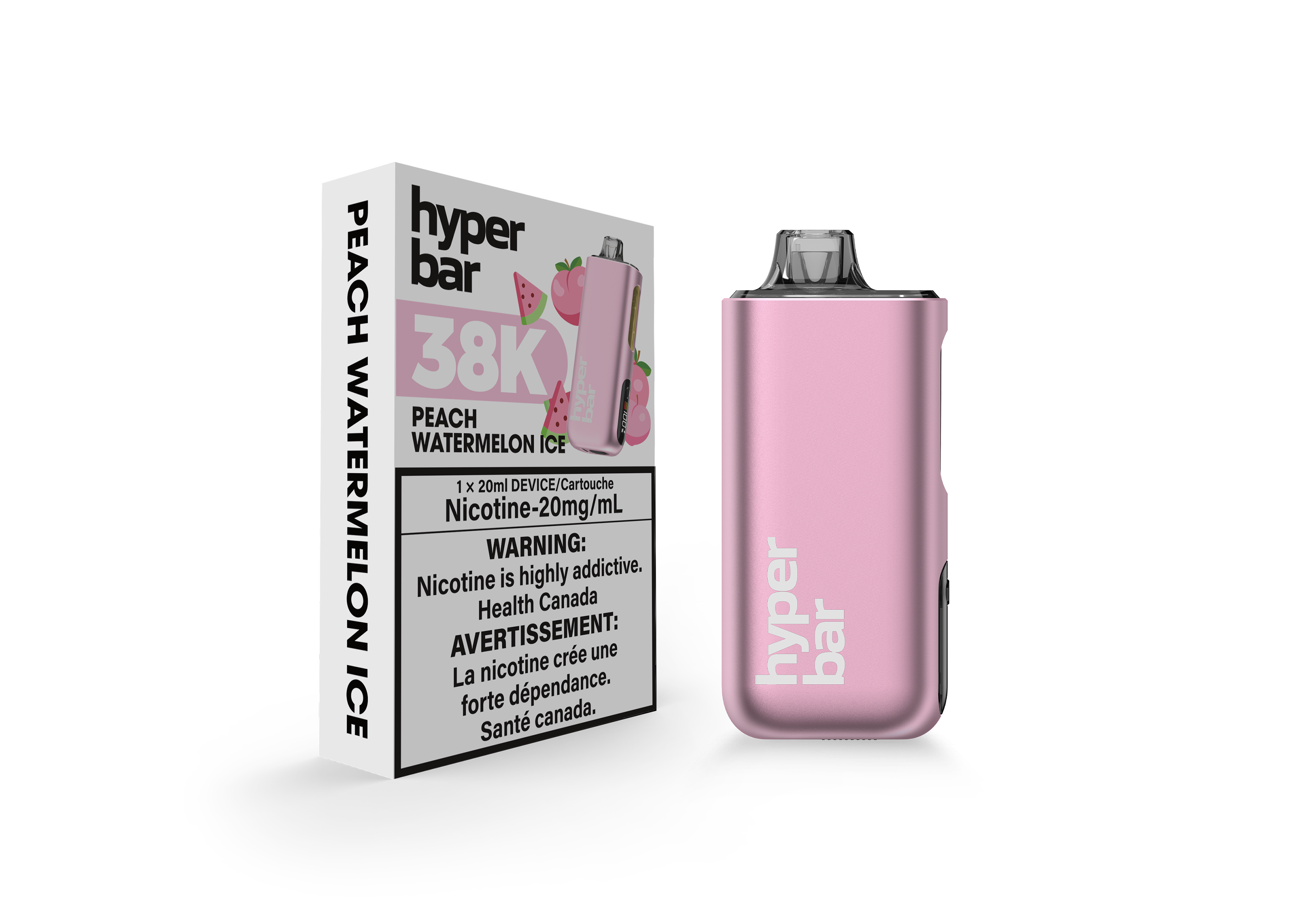 Hyperbar BE38000 disposable vape, Cherry Lime flavor, rechargeable USB-C, adjustable power modes, high puff capacity, designed for Ontario and Quebec vapers.