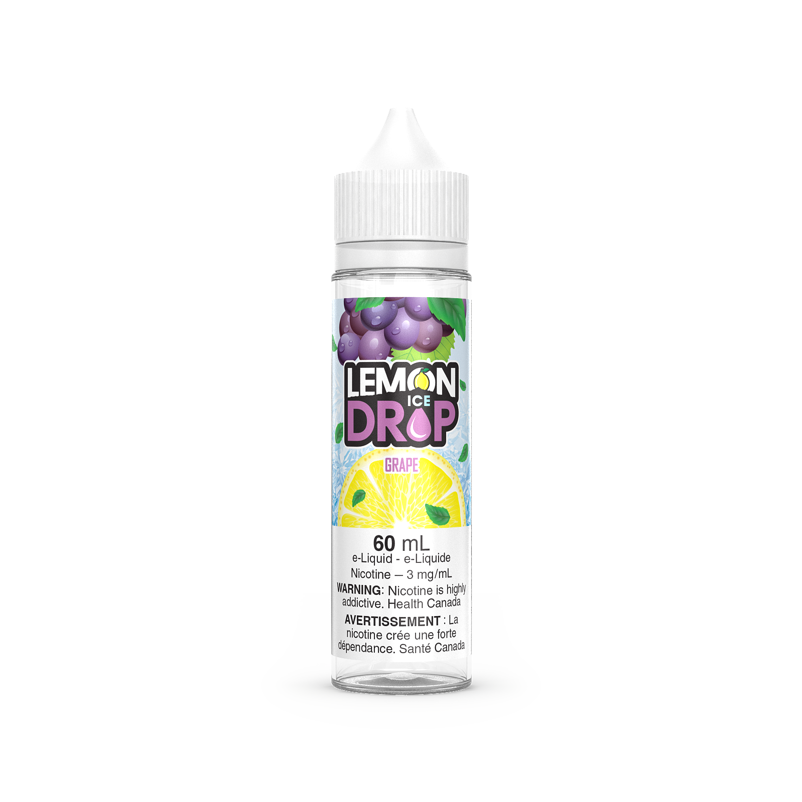 Lemon Ice Drop vape juice bottle on a white background