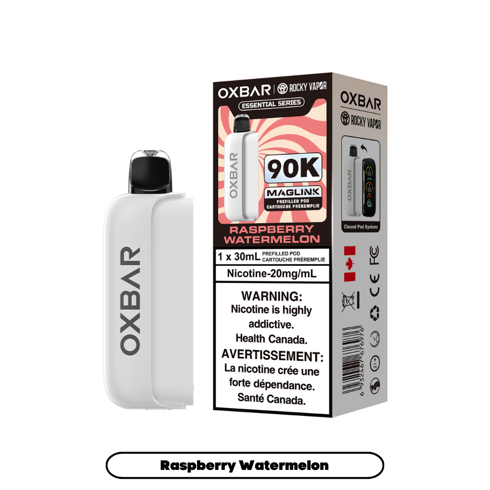 OXBAR 90K vape prerfilled pod device and packaging on a white background