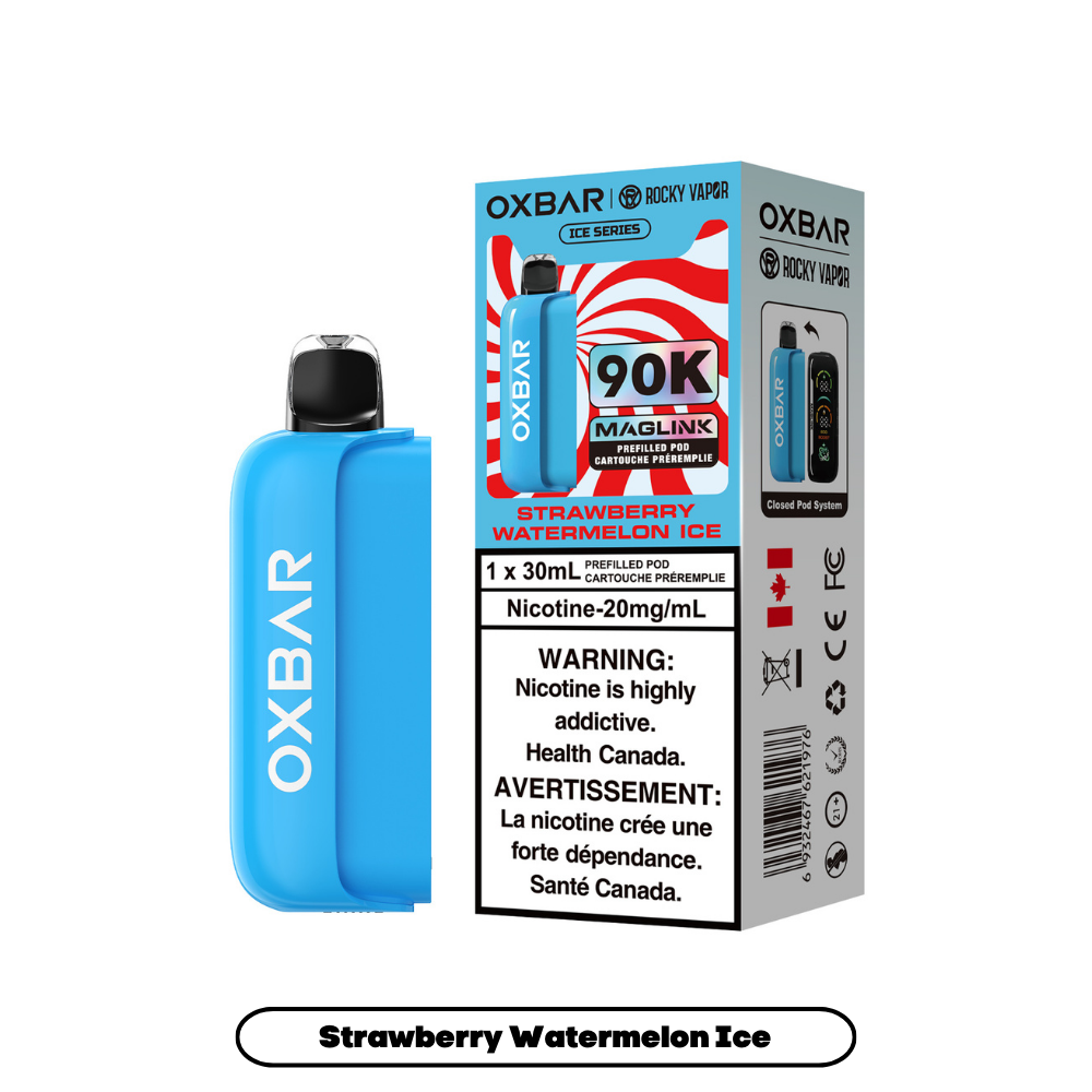 OXBAR 90K vape prerfilled pod device and packaging on a white background