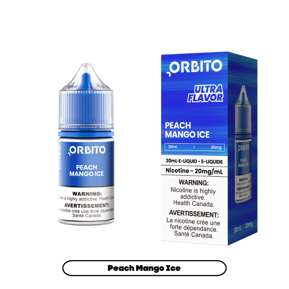 Orbito E-Liquid Salt Nicotine 30mL in Peach Mango Ice flavour | Supa Vapes Canada