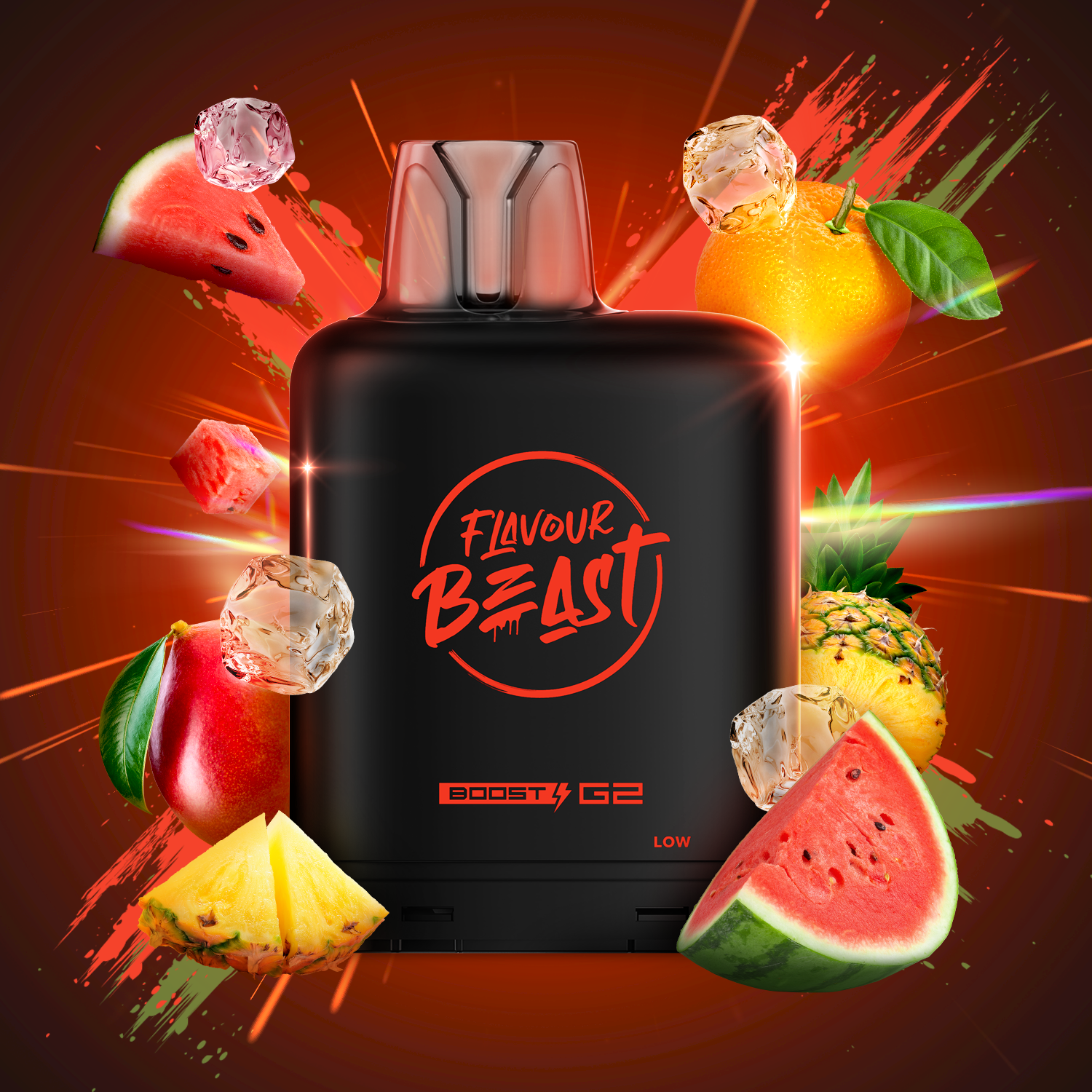 Flavour Beast Level X Boost 25K, Super Sour Lemon Iced flavour pod, 25,000 puffs capacity with 20mL, premium long-lasting vape designed for Ontario and Quebec vapers.