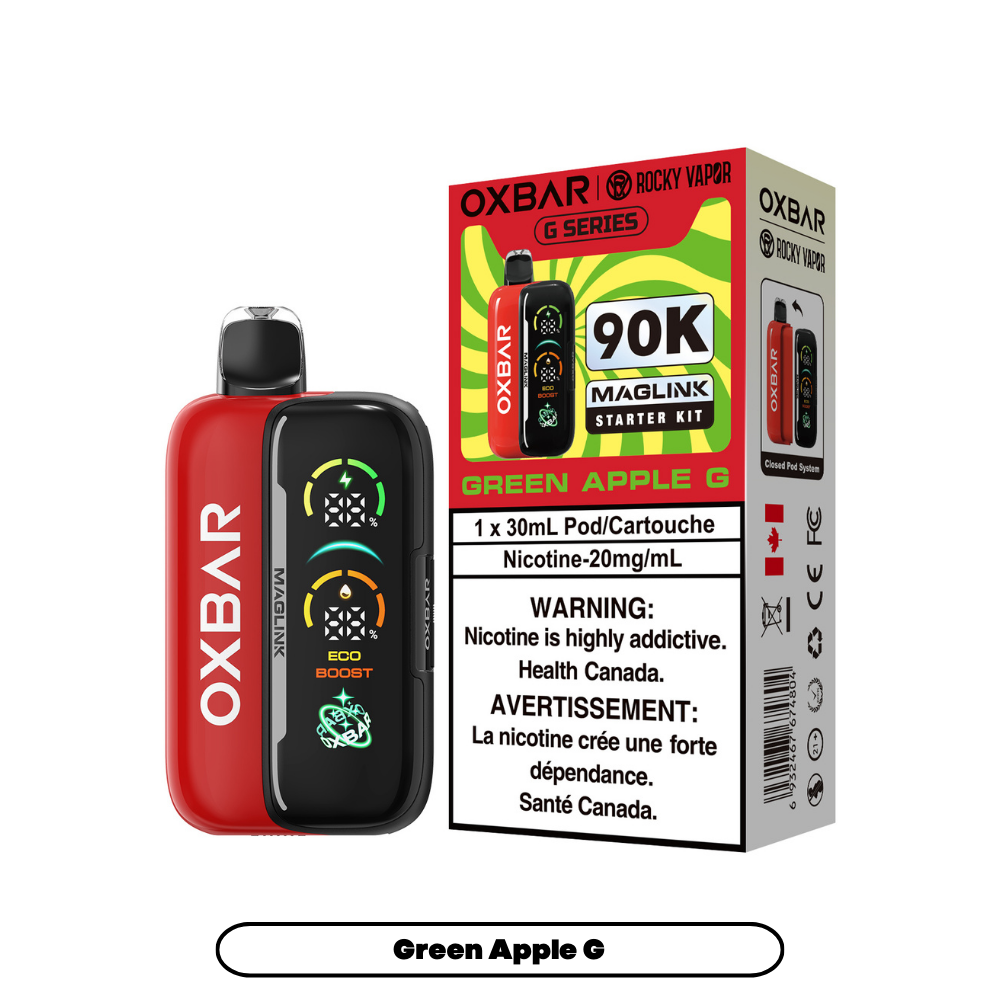 Rocky Vapor Oxbar Megalink Green Apple G 90K on White Background