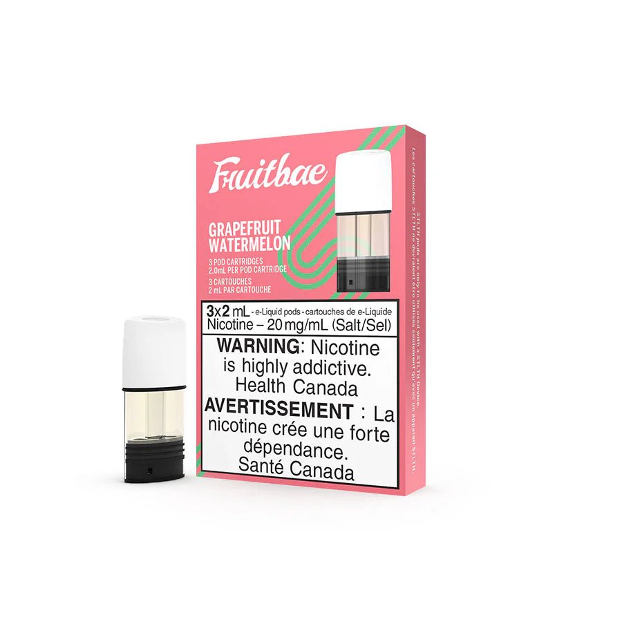 STLTH Premium Pods, Fruitbae Grapefruit Watermelon flavour, refreshing and smooth puffs, optimized for STLTH devices, pre-filled vape pod, ideal for Ontario and Quebec vapers.