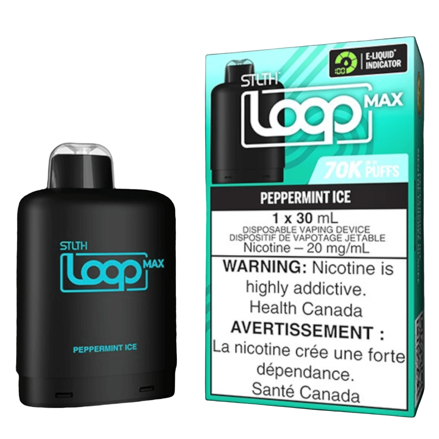 STLTH Loop MAX, Peppermint Ice flavour, refreshing and cool vaping experience, designed for high performance, ideal for vapers in Ontario and Quebec.