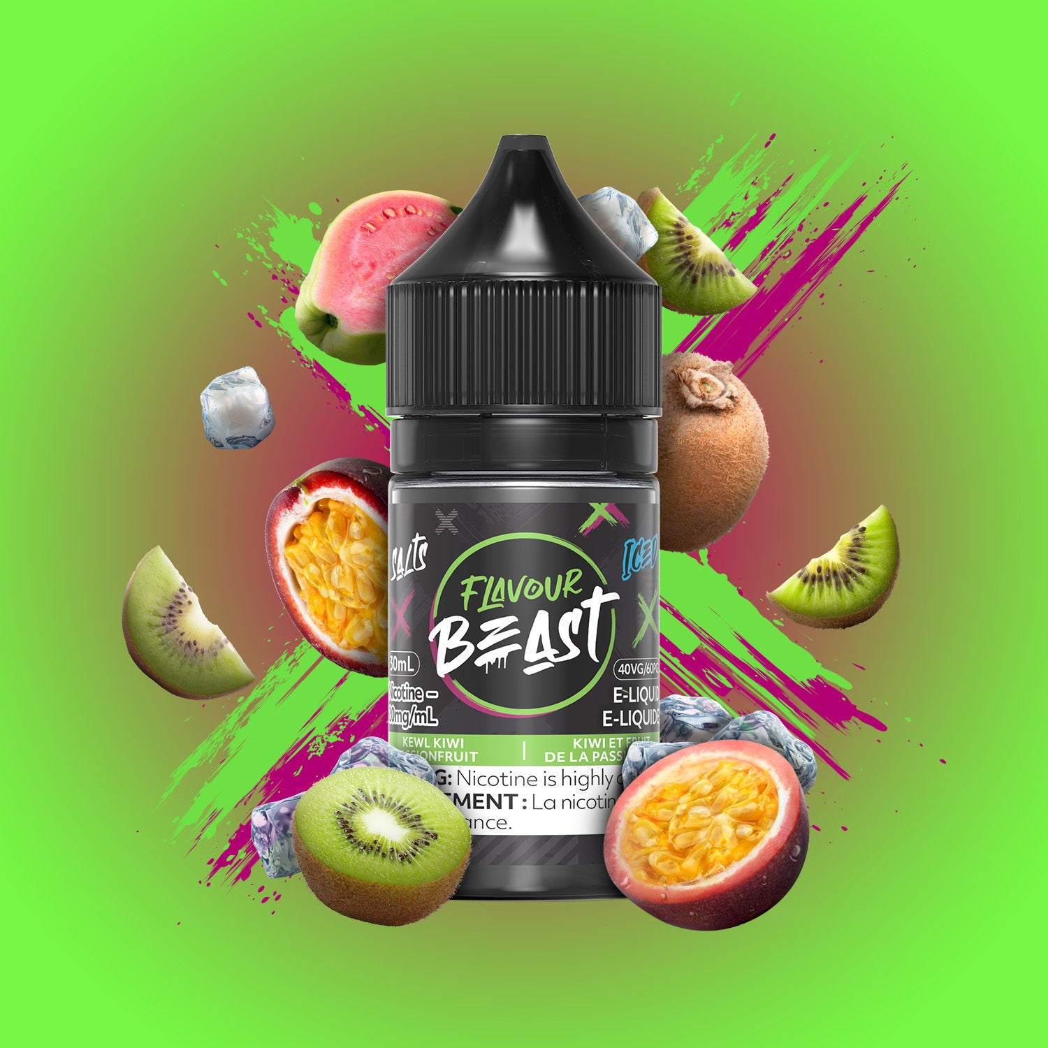 Flavour Beast E-Liquid Salt 30mL, Grapplin Grape Sour Apple Iced flavour, 10mg salt nicotine strength, intense and smooth vape experience, ideal for vapers in Ontario and Quebec.