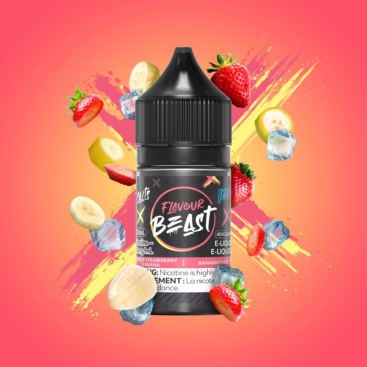 Flavour Beast E-Liquid Salt 30mL, Packin' Peach Berry flavour, 10mg nicotine salt, intense and smooth vaping experience, crafted for vapers in Ontario and Quebec.
