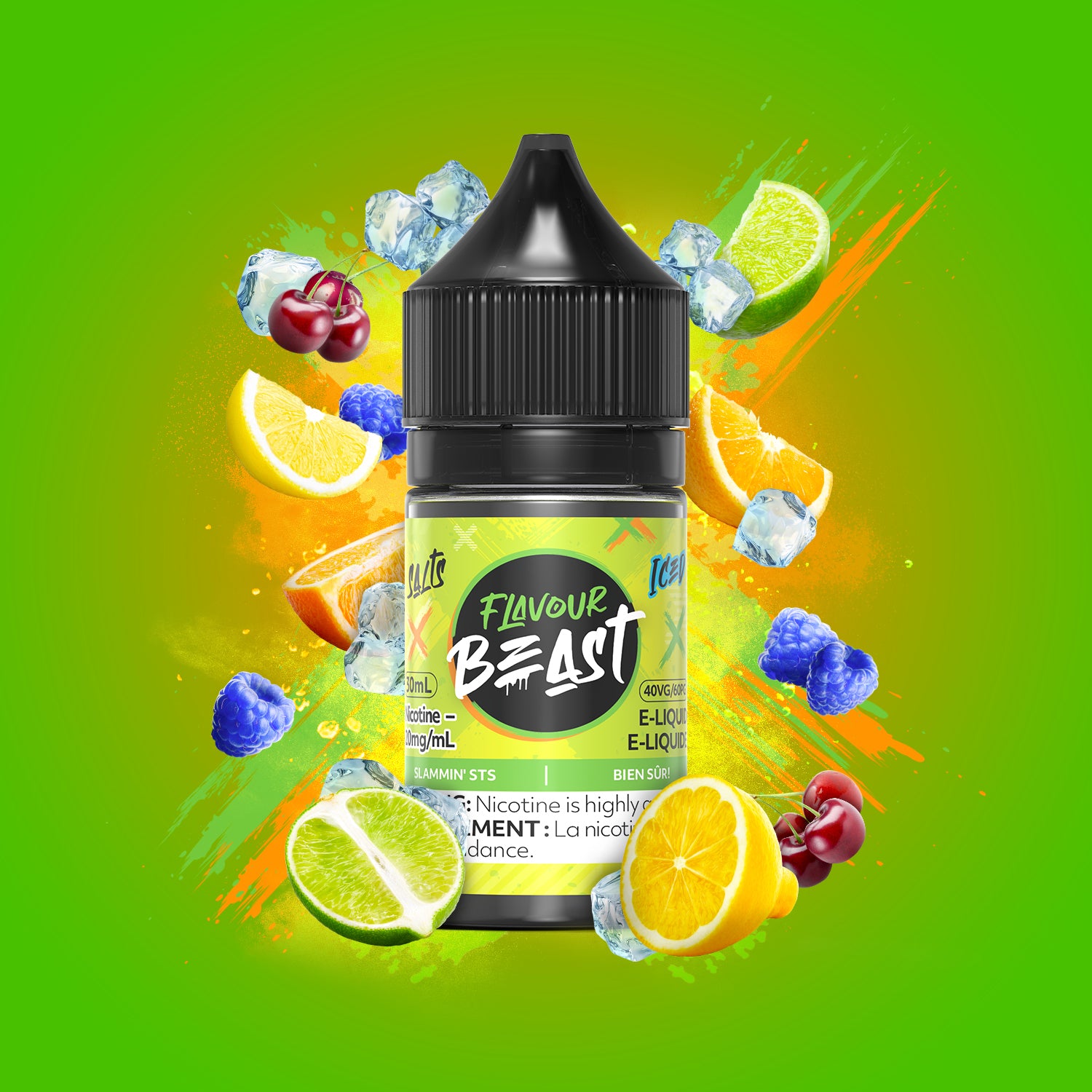 Flavour Beast E-Liquid Salt, Rad Razz Melon Iced flavour, 30mL bottle with 20mg nicotine salt, robust and refreshing vape experience, ideal for Ontario and Quebec vapers.