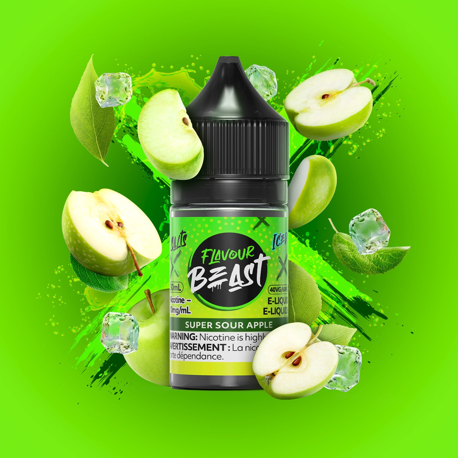 Flavour Beast E-Liquid Salt Super Sour Blueberry Iced, 30mL bottle with 10mg nicotine strength, super sour blueberry iced flavour providing a robust and refreshing vaping experience for Ontario and Quebec smokers transitioning to vape.