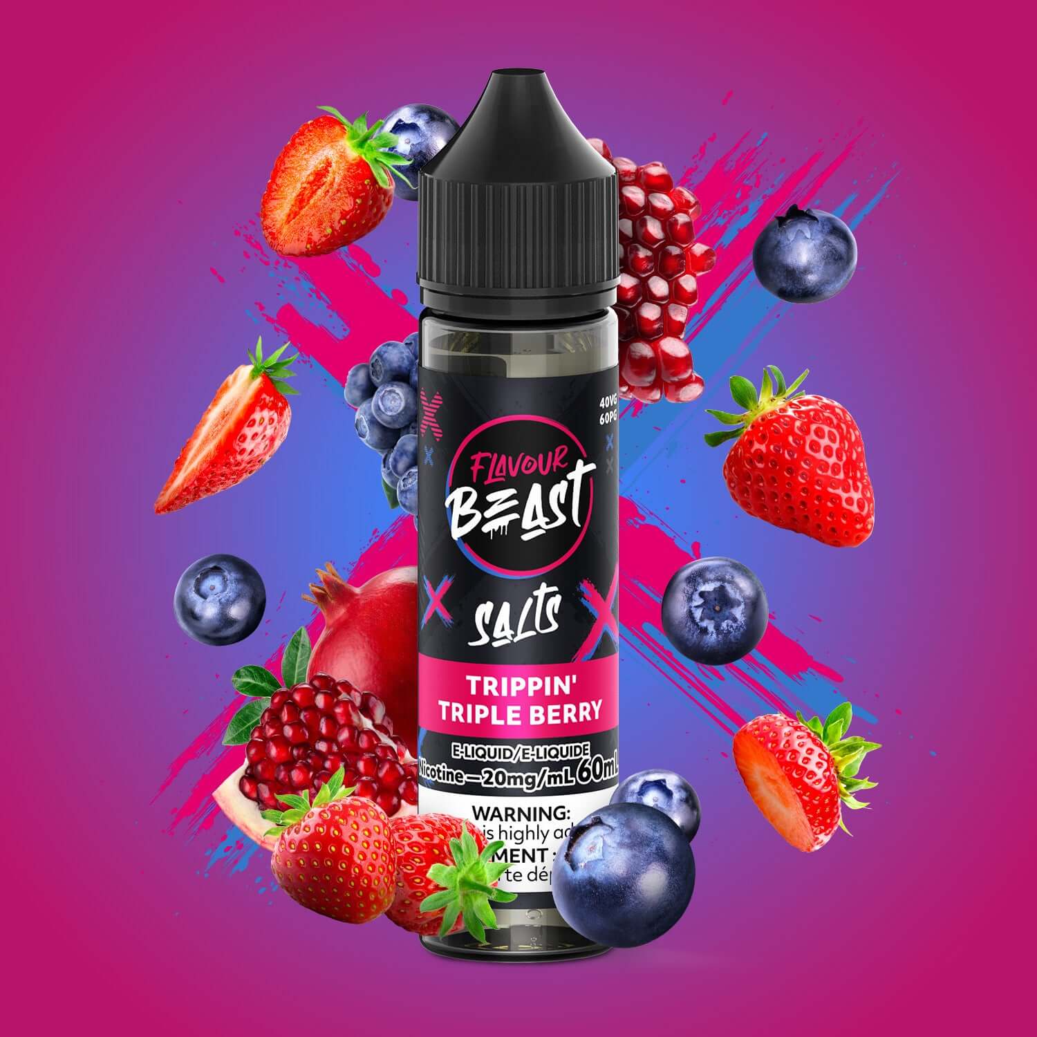 Flavour Beast E-Liquid Salt Nic 60mL, Mad Mango Peach flavour, smooth salt nicotine vape juice, bold and flavorful e-liquid, premium quality for Ontario and Quebec customers.