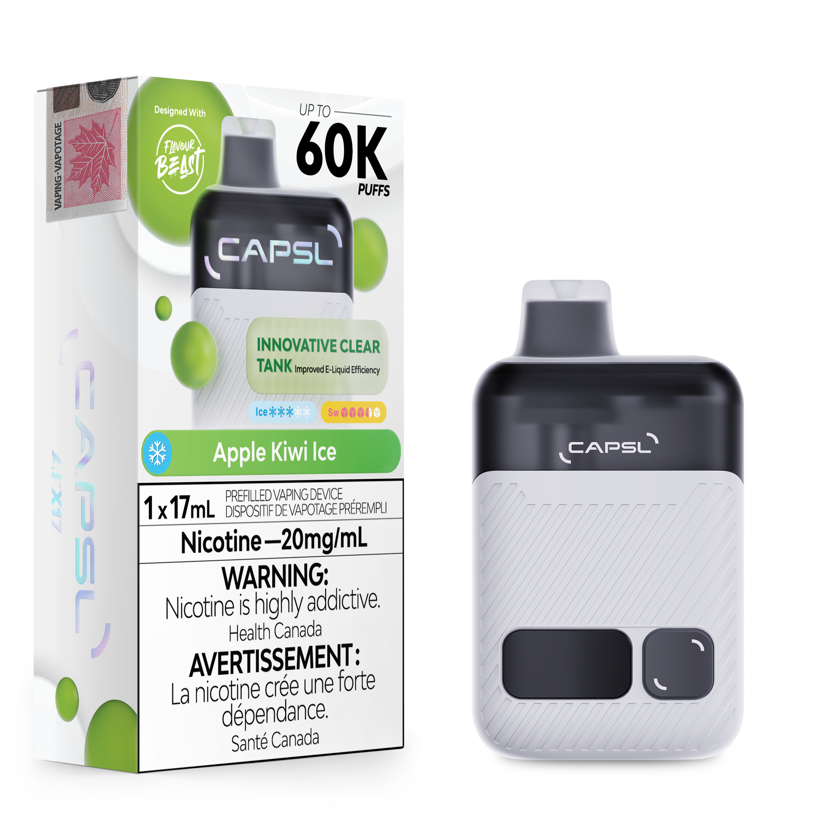 CAPSL AFX17 Disposable Vape in Apple Kiwi Ice flavour - 17mL capacity e-cigarette.