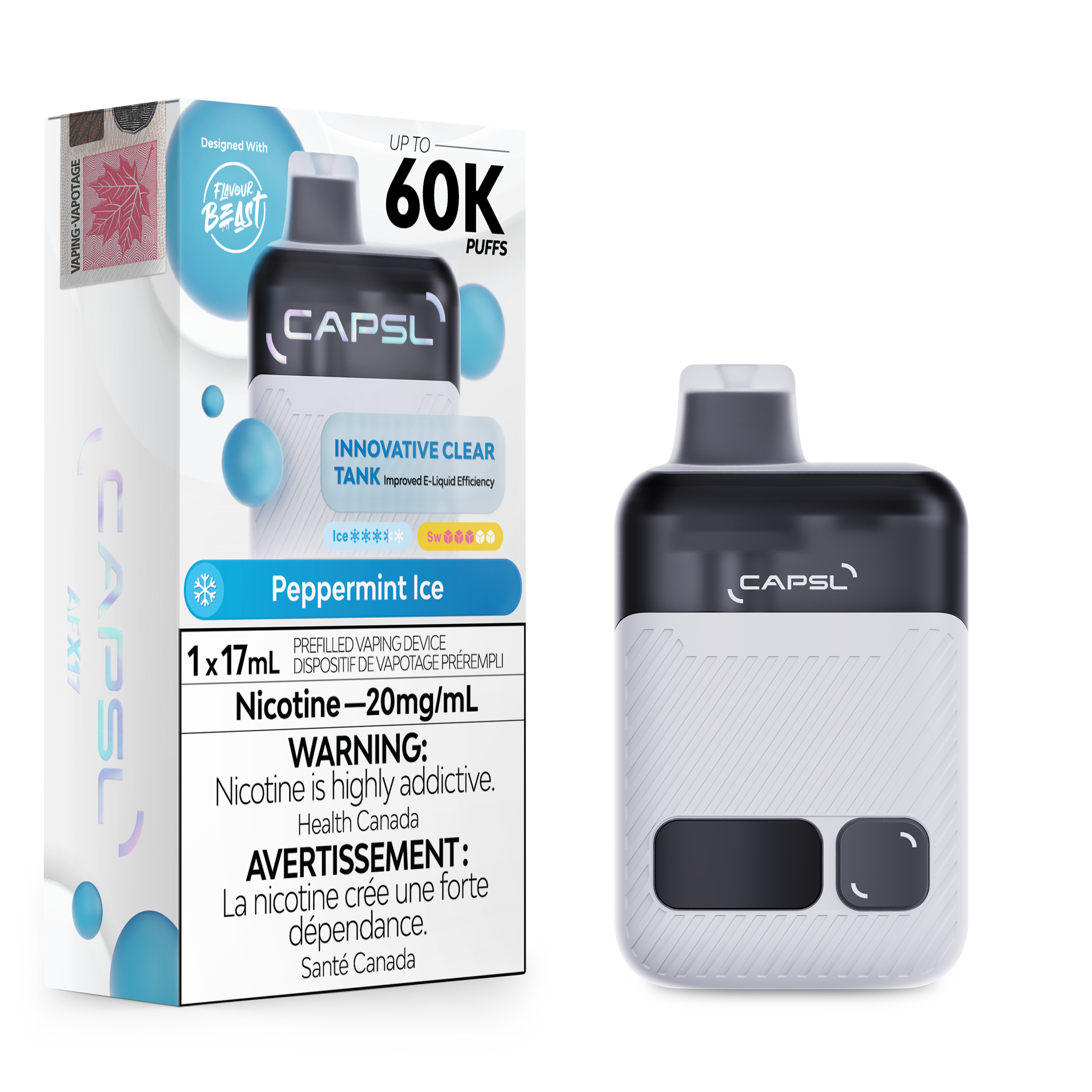 CAPSL AFX17 Disposable Vape in PeppermintIce flavour - 17mL capacity e-cigarette.