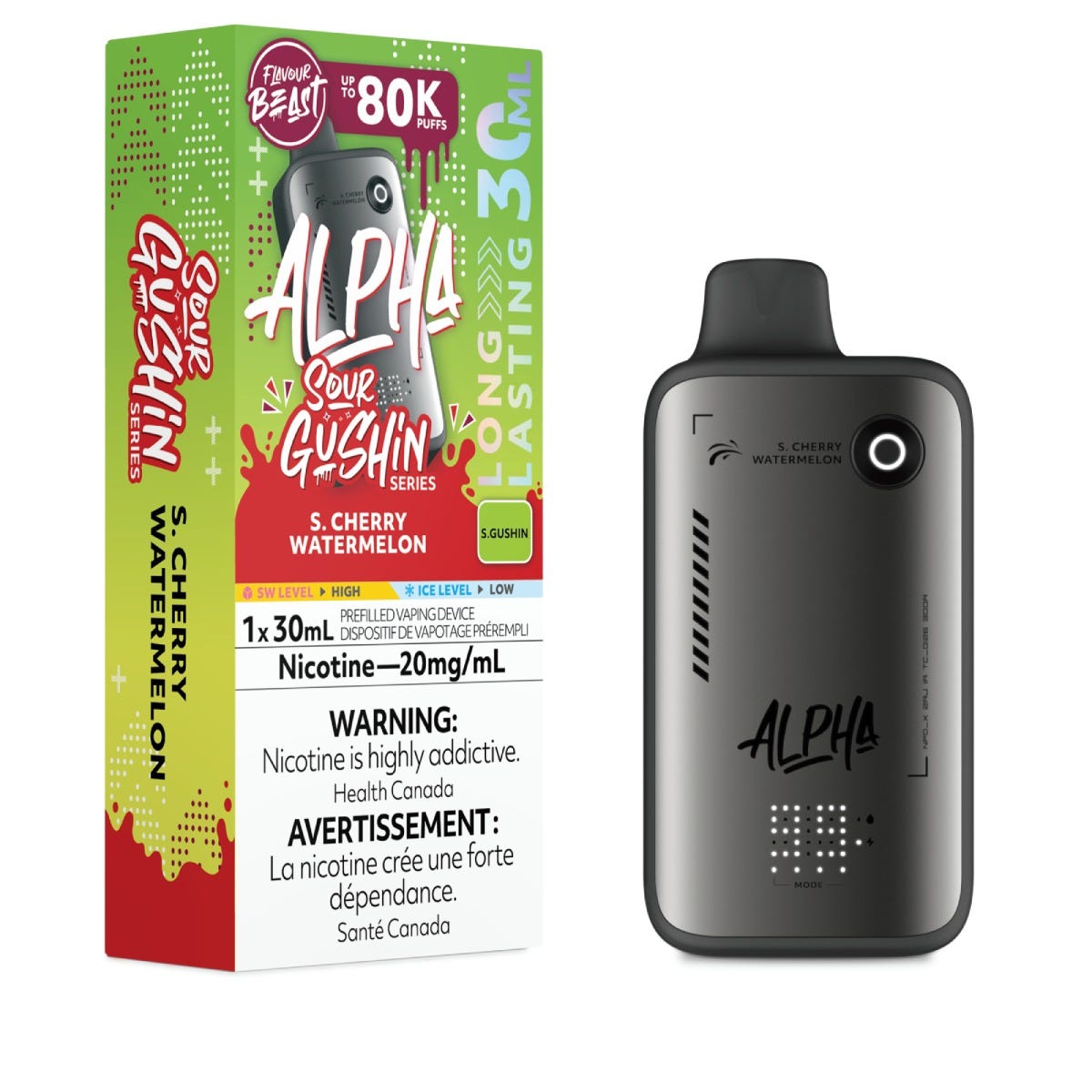 Flavour Beast Alpha 80K disposable vape — Sour Cherry Watermelon flavour | Supa Vapes Canada