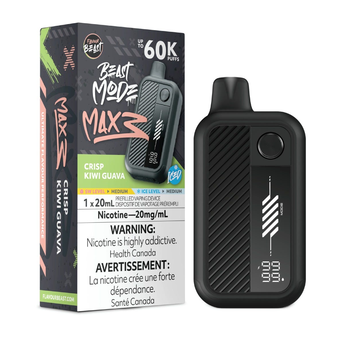 Flavour Beast Mode Max 3 Crisp Kiwi Guava Iced Disposable Vape - Supa Vapes