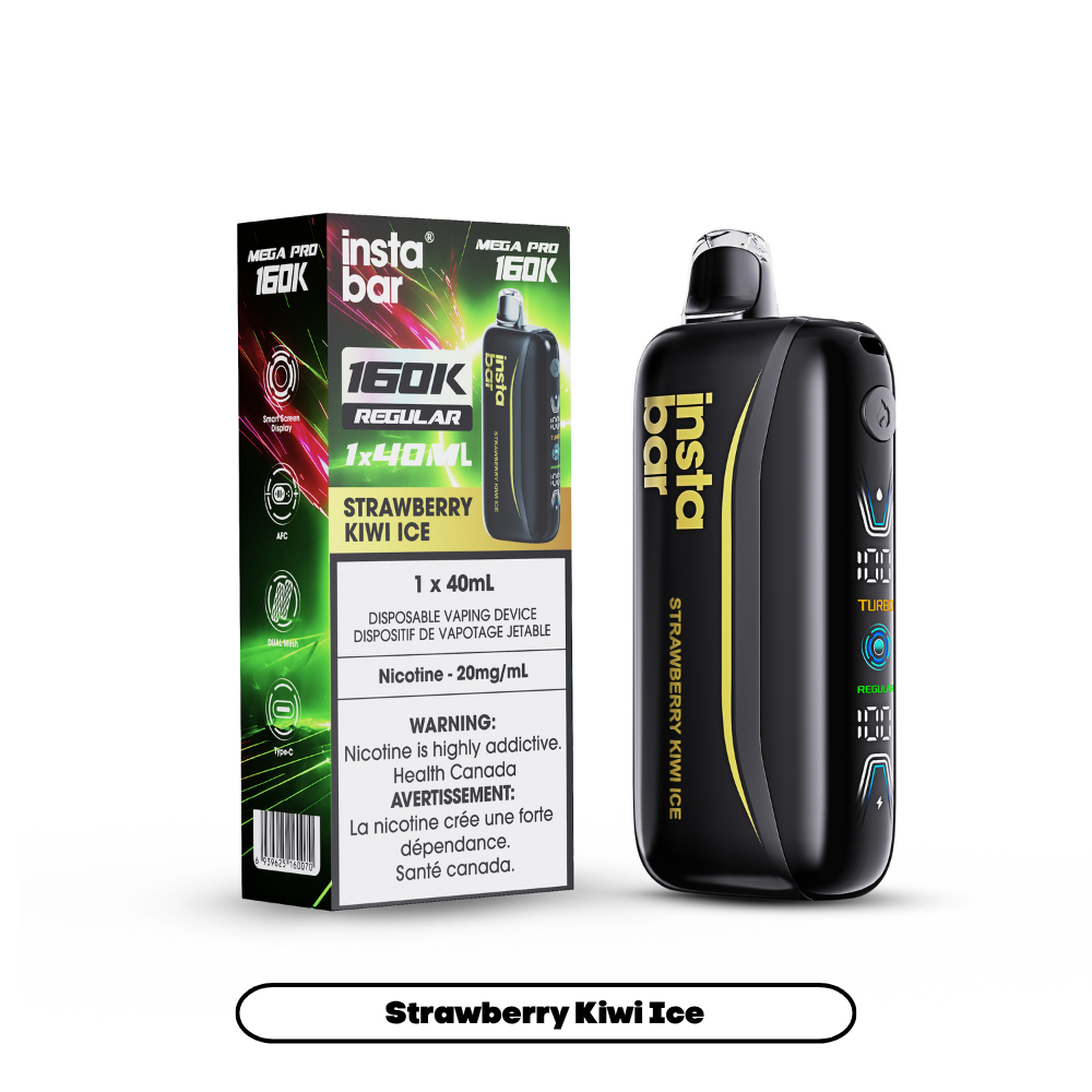 Insta Bar Mega Pro 160K disposable vape in Strawberry Kiwi Ice flavour, 160,000 puffs, 40mL | Supa Vapes Canada