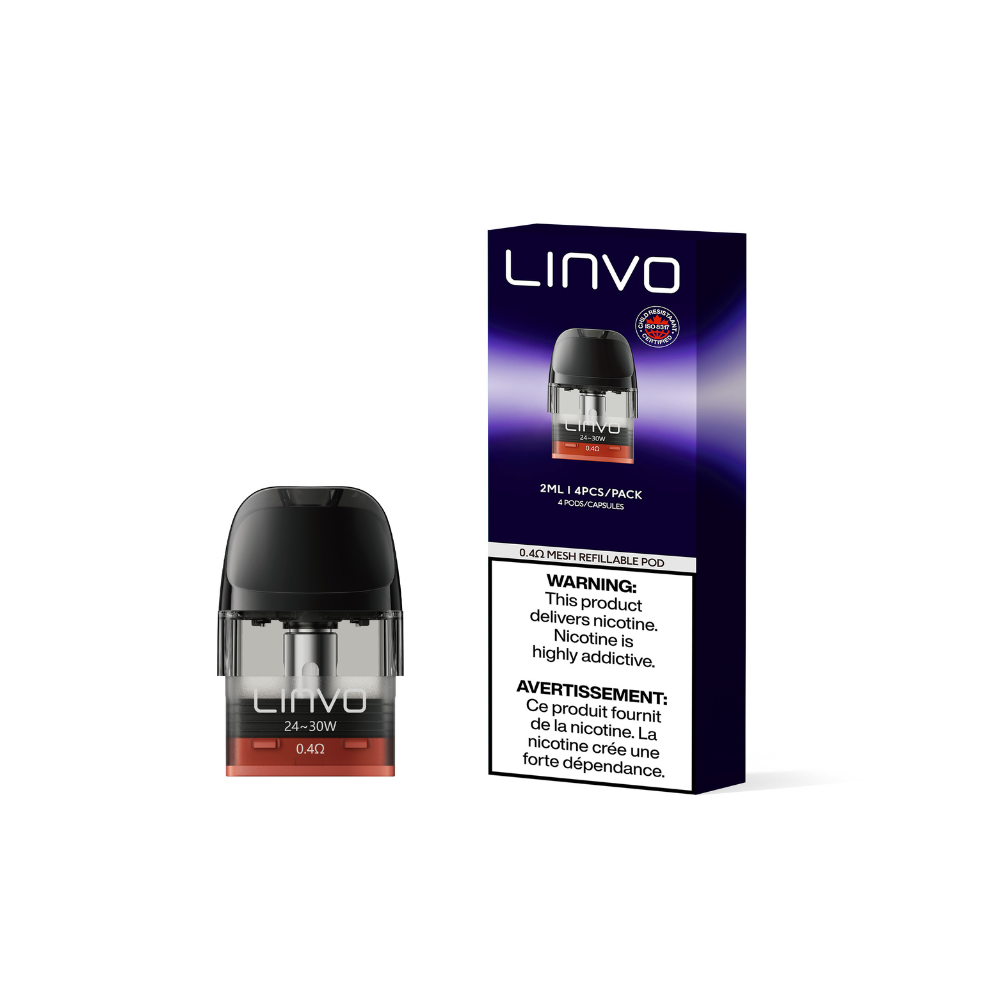 Linvo Force Air replacement pods 0.4Ω mesh, 2mL refillable pod 4-pack for the Force Air pod kit | Supa Vapes Canada