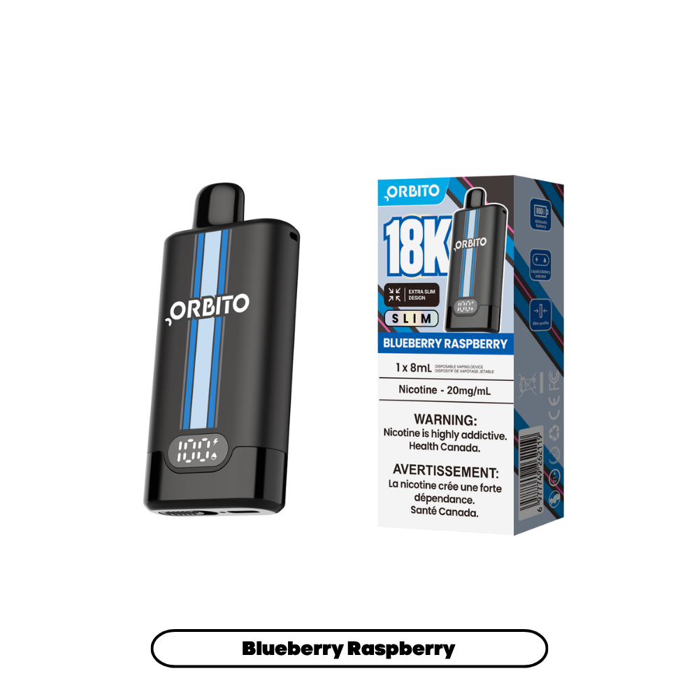 Orbito Slim 18K disposable vape in Blueberry Raspberry flavour, 18,000 puffs, 8mL | Supa Vapes Canada
