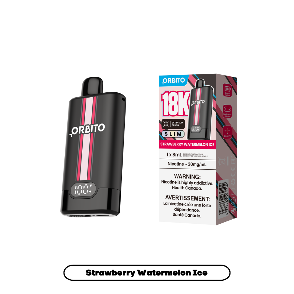 Orbito Slim 18K disposable vape in Strawberry Watermelon Ice flavour, 18,000 puffs, 8mL | Supa Vapes Canada