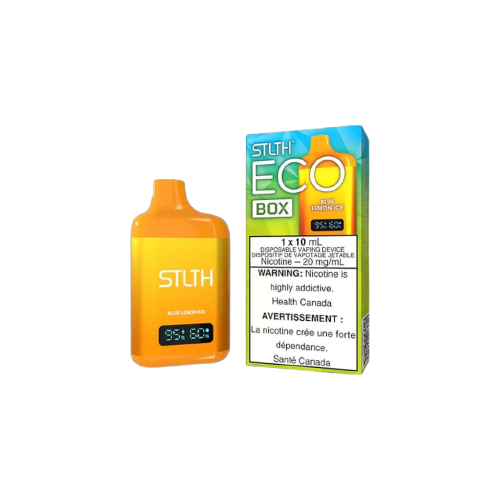 STLTH ECO BOX Disposable, Blue Lemon Ice flavour, refreshing and flavour-packed vape, perfect for users in Ontario and Quebec.