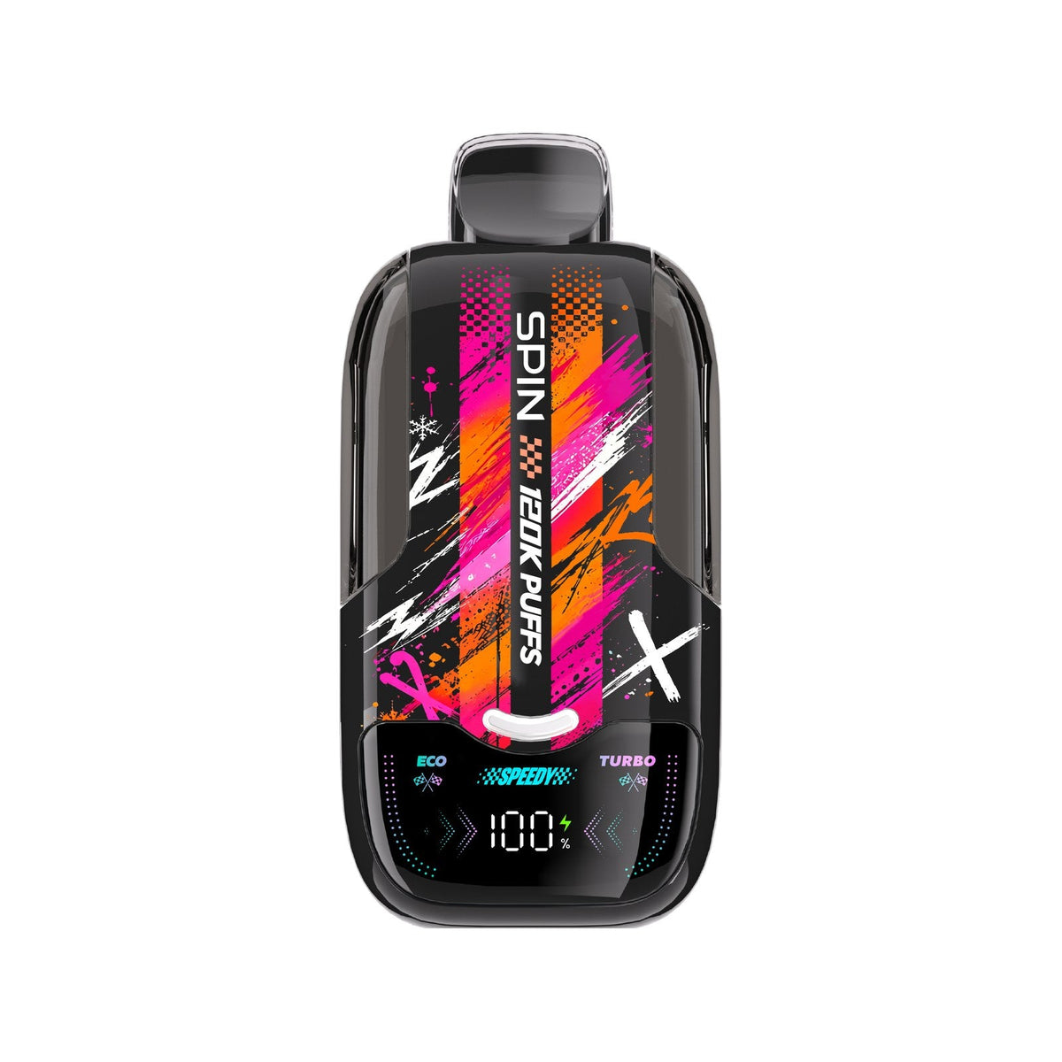 SPIN Speedy 120K disposable vape device in Peach Ice flavour, Eco and Turbo modes | Supa Vapes Canada
