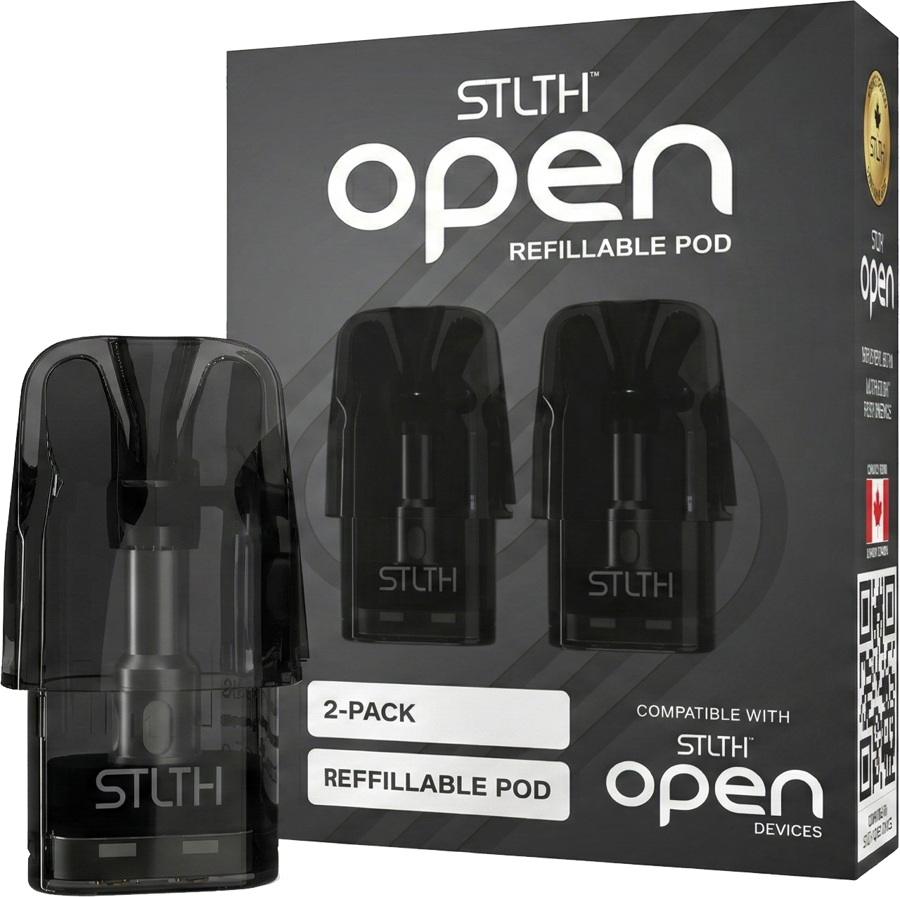 STLTH Open Replacement Pod 2-pack in packaging showing two refillable pods