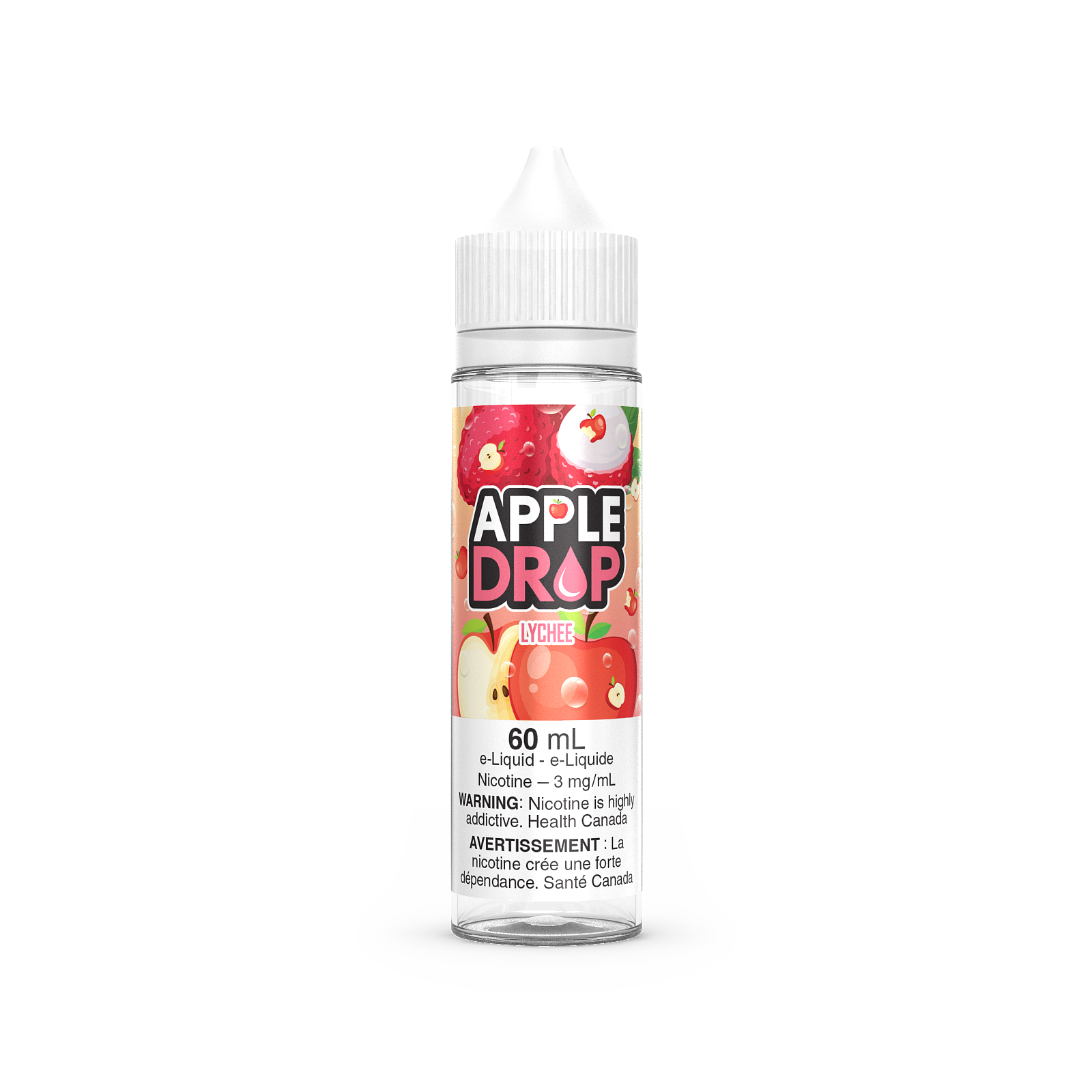 Apple Drop 60mL Peach flavour e-liquid with 3mg nicotine, smooth fruity vape, ideal for Ontario and Quebec vapers.