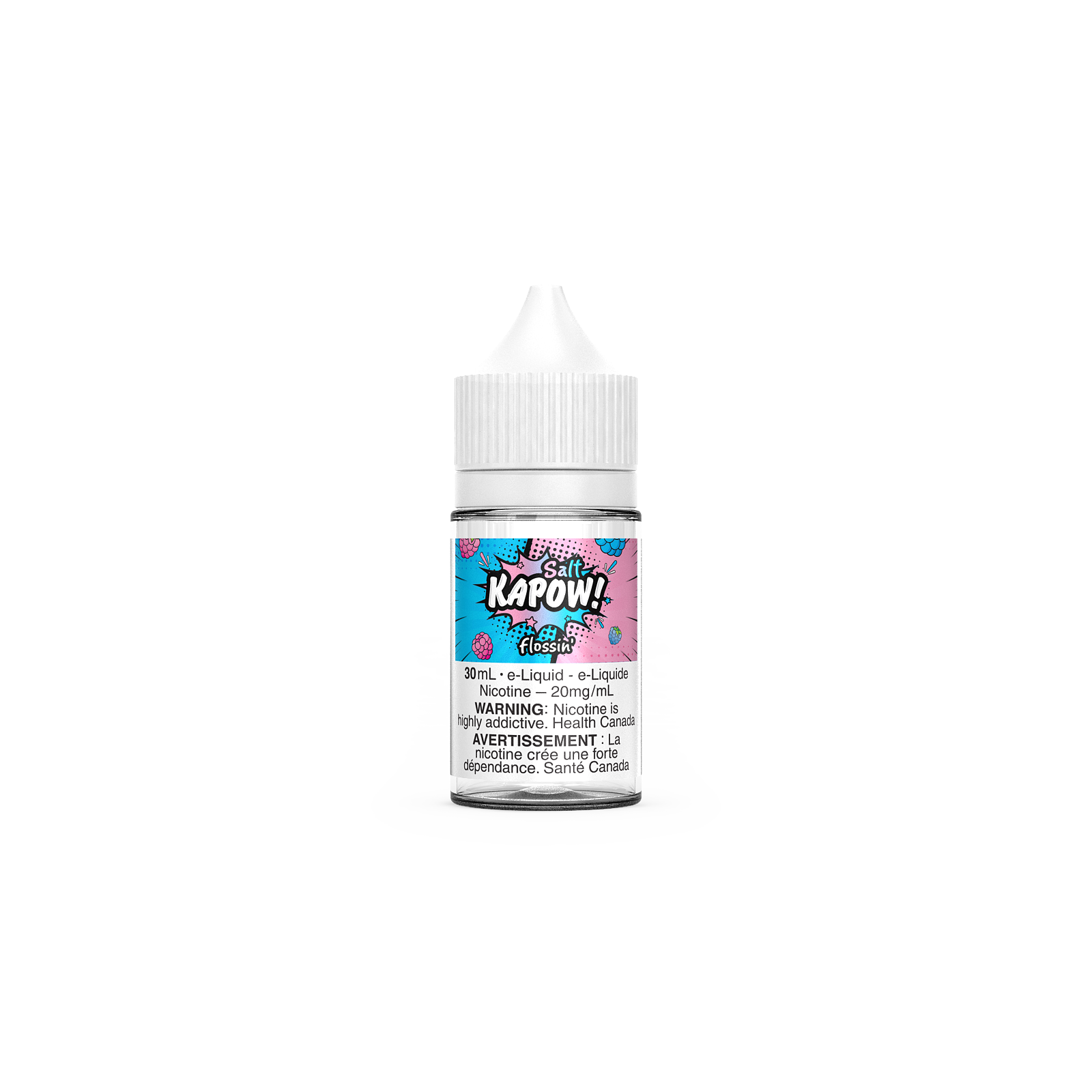 KAPOW! - Salt Nic Belts flavour, Bold 50mg nicotine salt nic vape juice, sweet candy-flavored, 30mL bottle, ideal for Ontario and Quebec vapers.