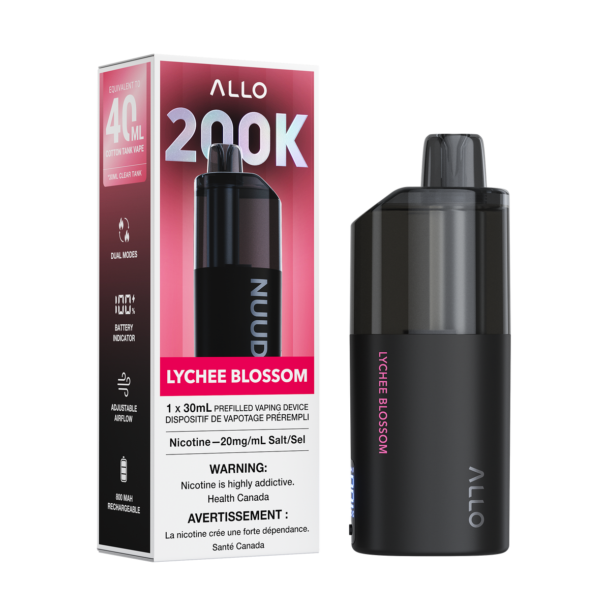 Allo Nuud 200K Disposable Vape 30mL in Lychee Blossom flavour | Supa Vapes Canada