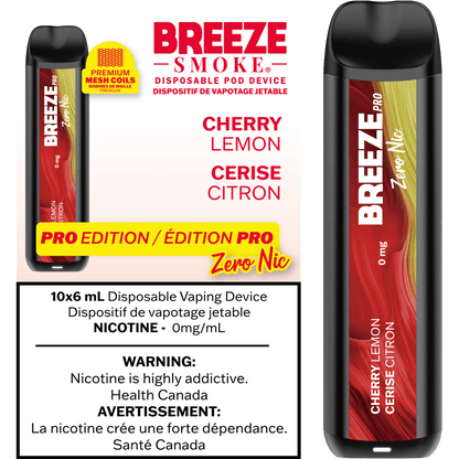 Breeze PRO 0MG Mint flavour disposable vape, nicotine-free, offering up to 2,000 puffs, hassle-free vaping device designed for Ontario and Quebec users.