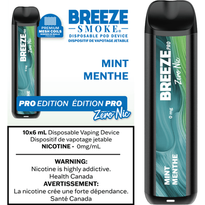 Breeze PRO 0MG Raspberry Lemon flavour nicotine-free disposable vape, 2,000 puffs, long-lasting 1,000mAh battery, ideal for Ontario and Quebec vapers.