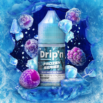 DRIP'N by Envi Frozen Series Salt 30mL, Blue Razz Ice Blast flavour, salt nicotine e-liquid delivering bold icy vaping sensation, ideal for Ontario and Quebec vapers.