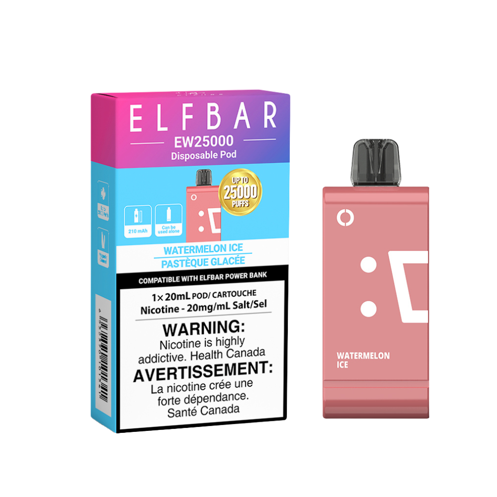 Elf Bar EW25K LED Power Bank, Miami Mint flavour, refreshing tropical mint finish, smooth and versatile vape, ideal for vapers in Ontario and Quebec.